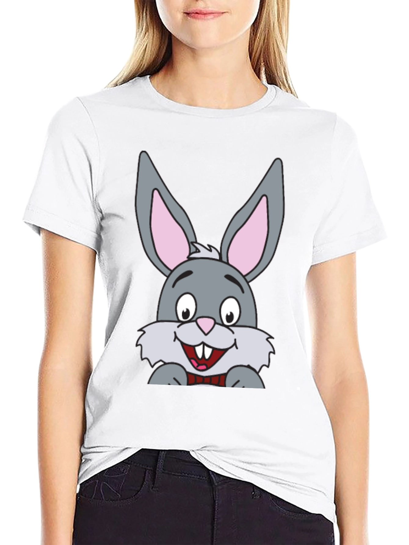 Black Cartoon Bunny Rabbit Graphic T-Shirt view 9
