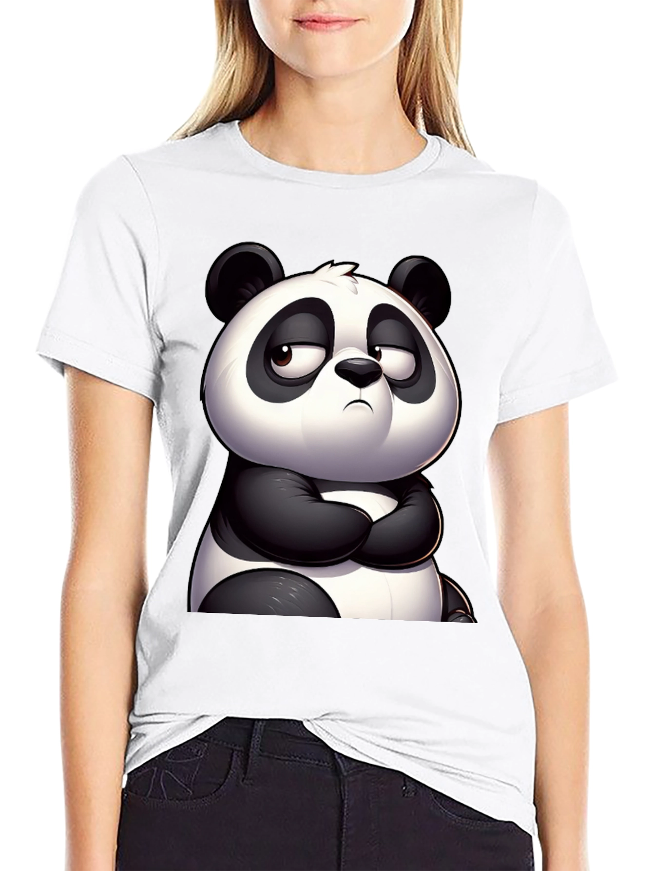 Black Grumpy Panda Graphic Tee - Black Cotton T-Shirt view 9