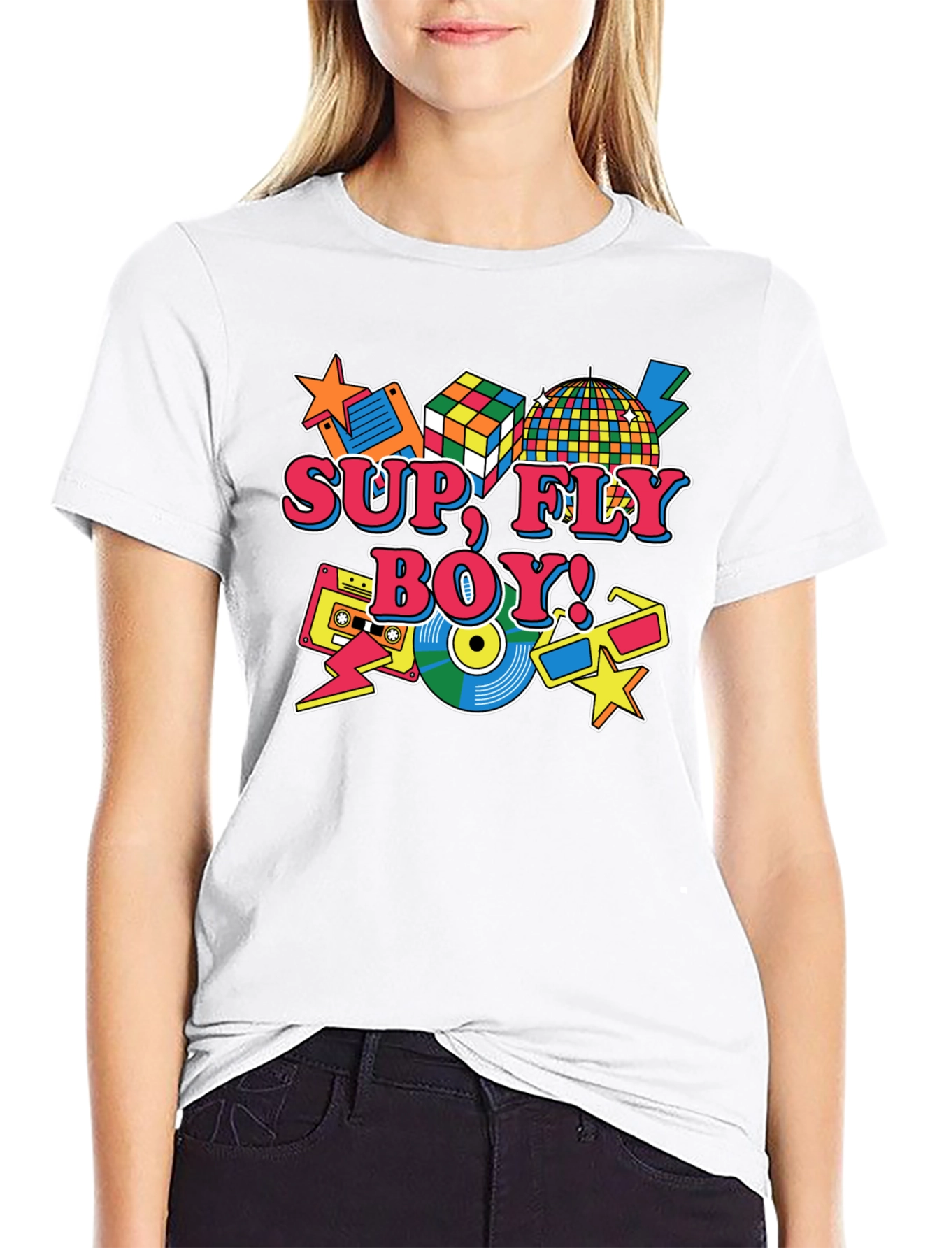 Black Retro "Sup Fly Boy!" Graphic T-Shirt view 9