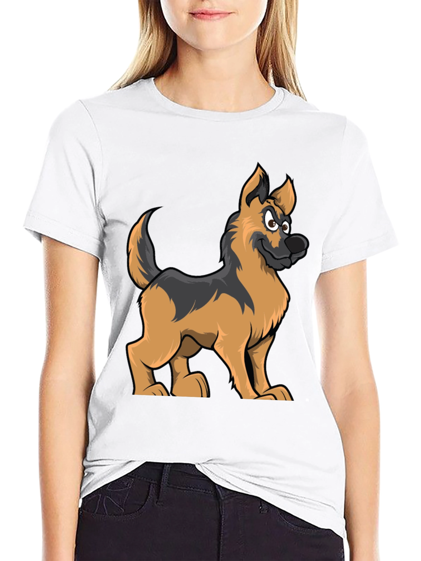 Black Cartoon German Shepherd Graphic Tee view 9