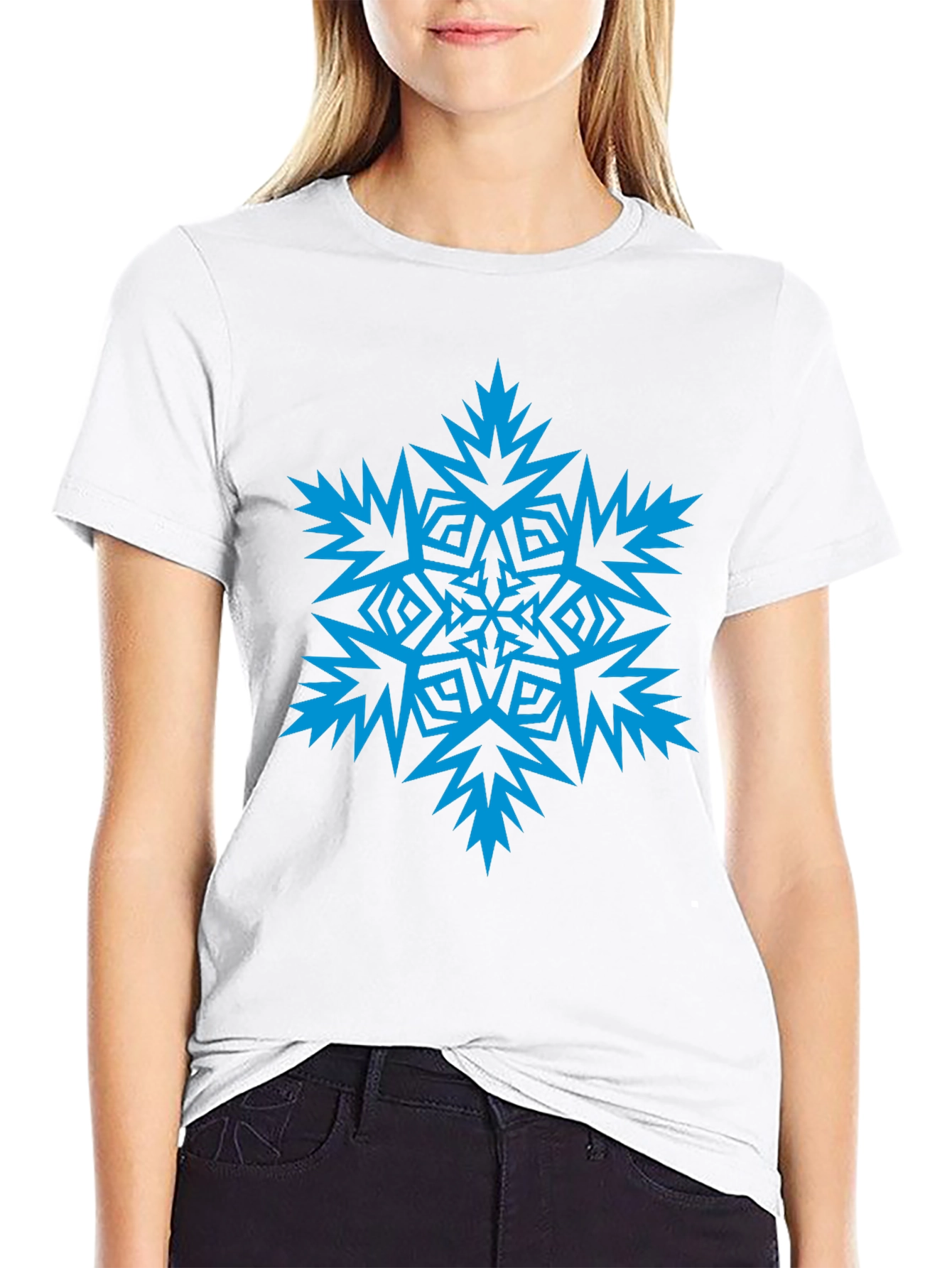 Black Blue Snowflake Graphic Black T-Shirt view 9