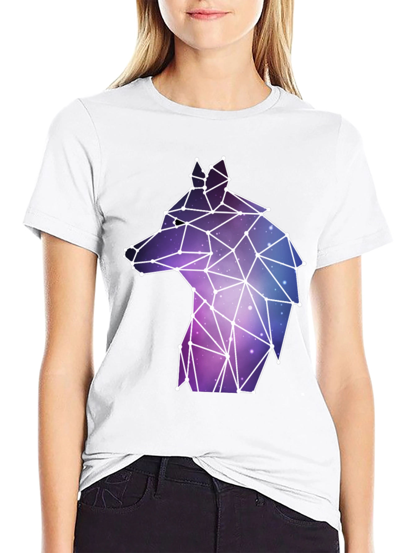 Black Geometric Wolf Galaxy T-Shirt view 9