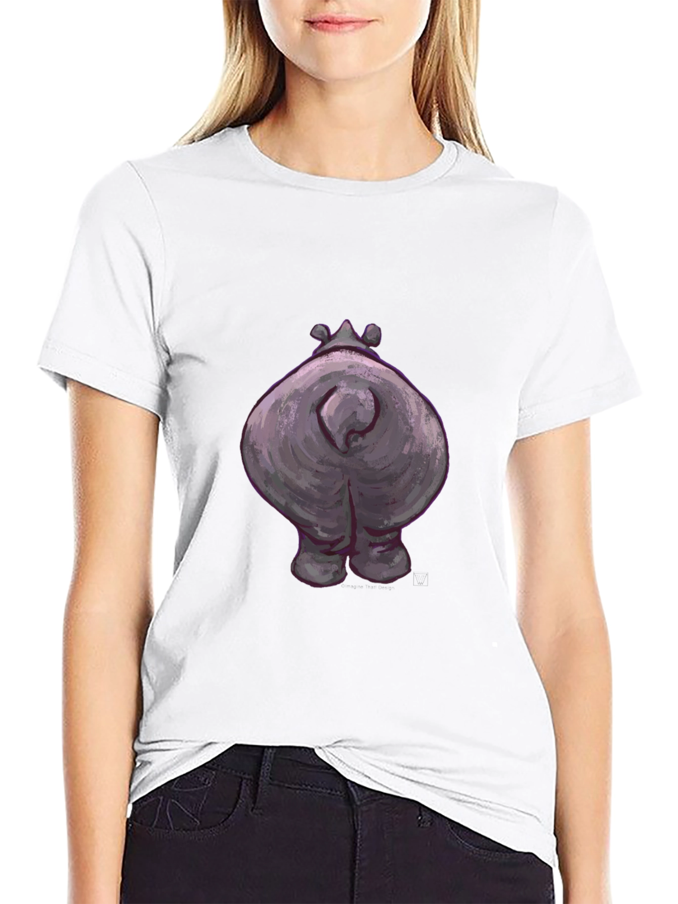 Black Hippo Butt Graphic Tee - Funny Animal T-Shirt view 9