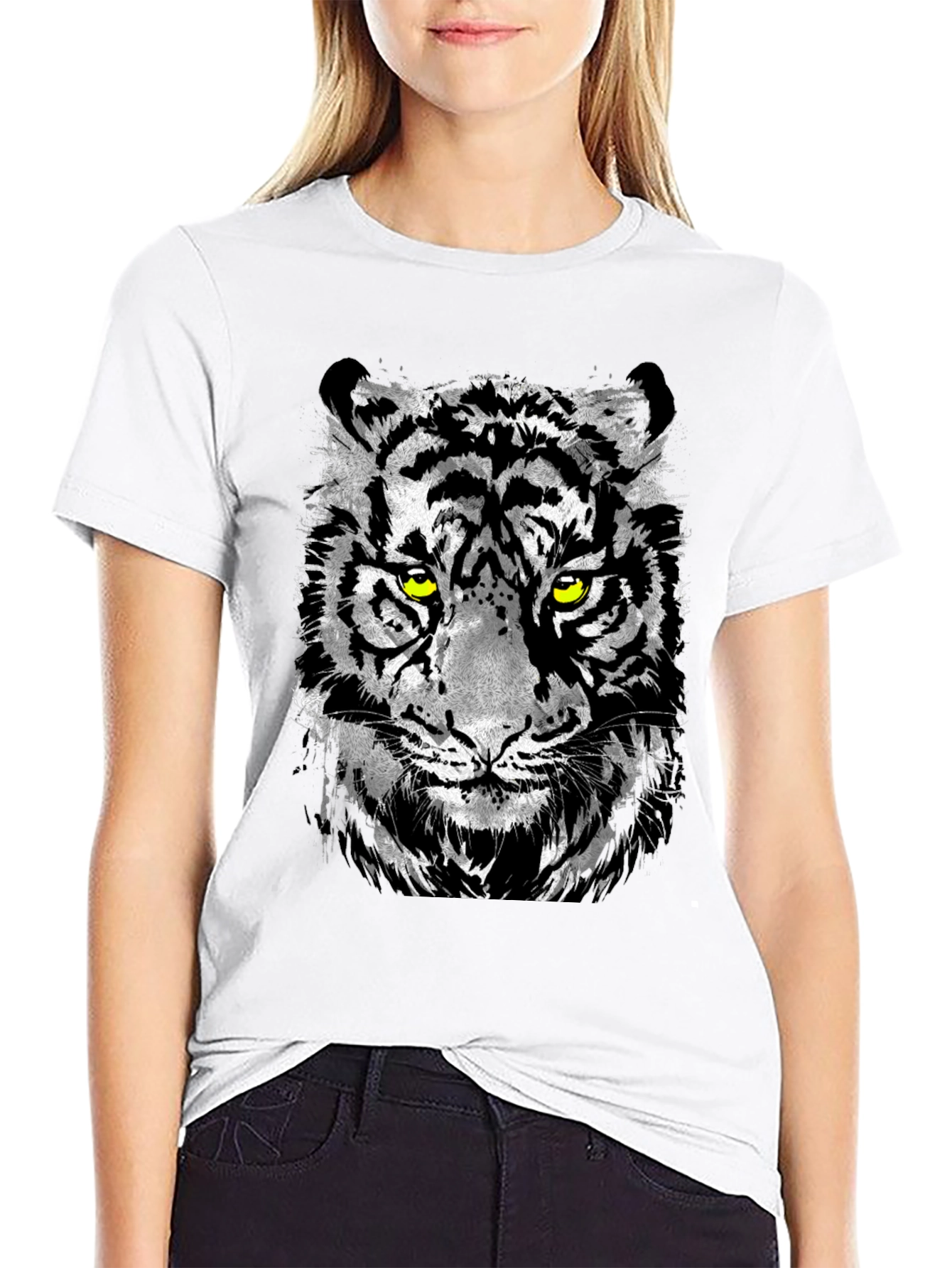 Black Men's Black T-Shirt with Tiger Graphic view 9