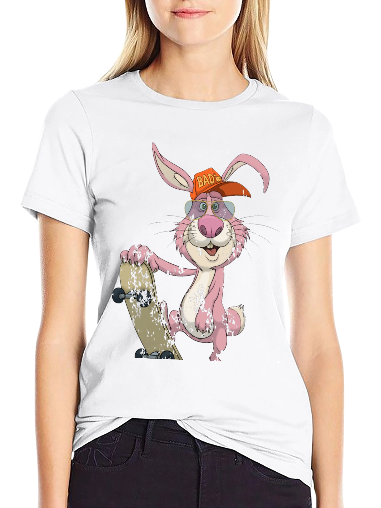 Black Cool Bunny Skateboarder Graphic Tee view 9