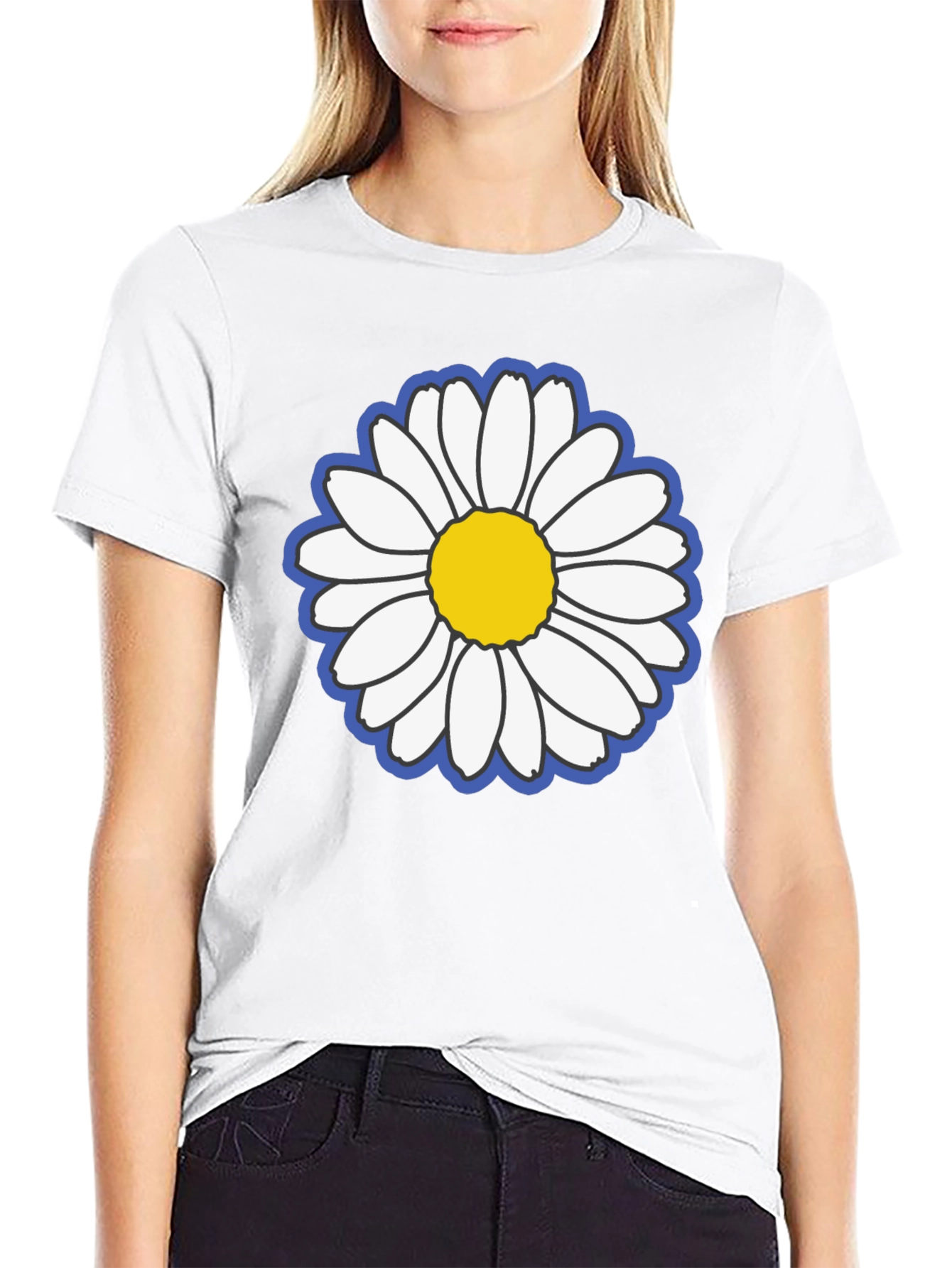 Black Daisy Flower Graphic Black Tee view 9