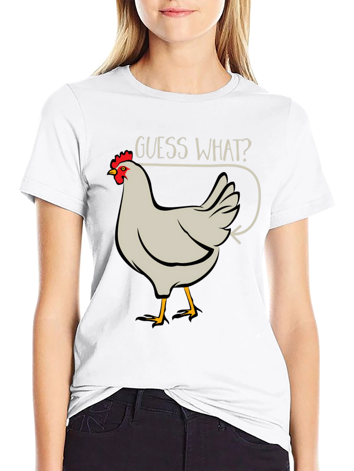 Black Guess What? Chicken Butt Men's Black T-Shirt view 9