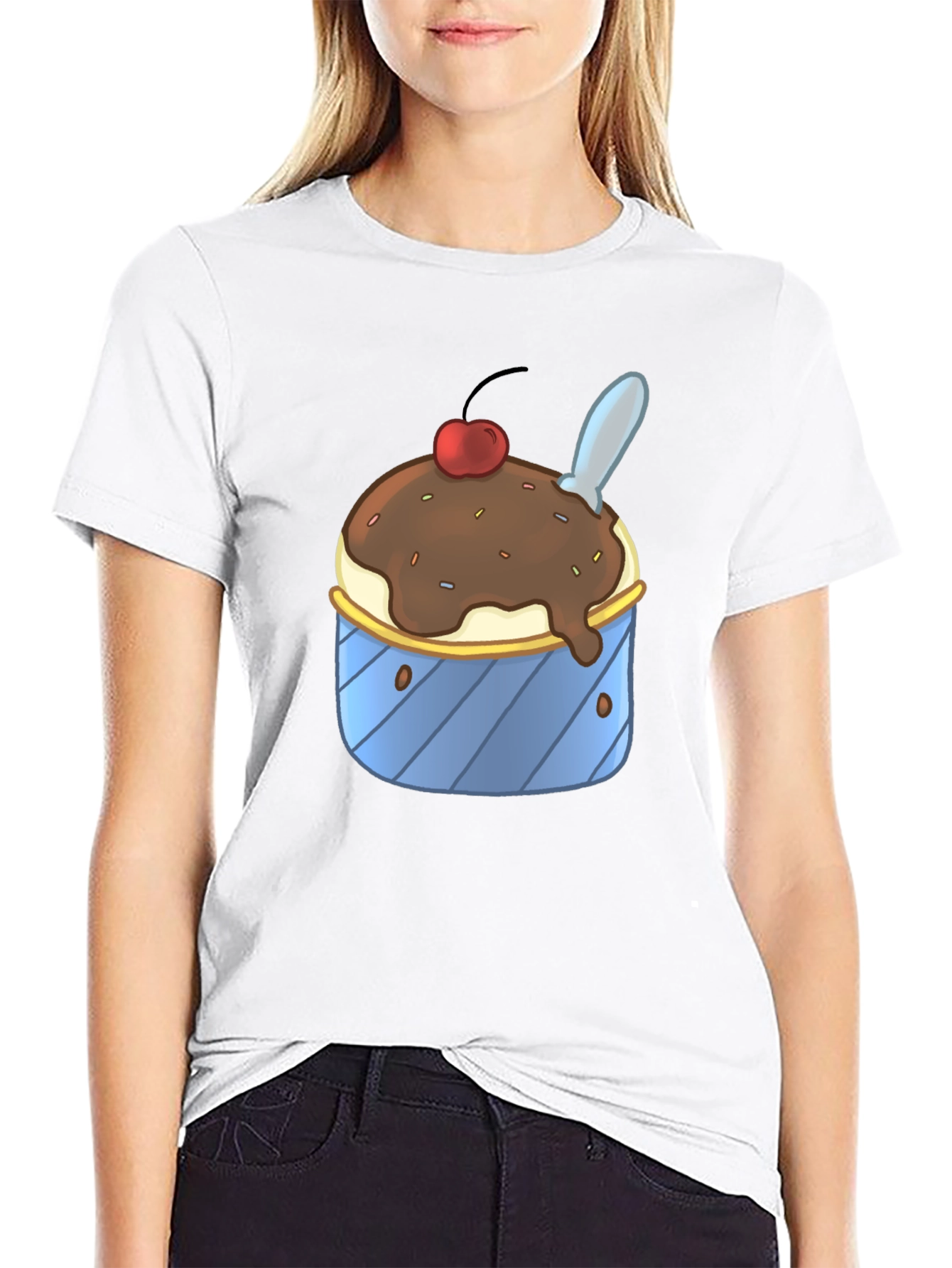 Black Ice Cream Sundae Graphic Tee - Black Cotton T-Shirt view 9