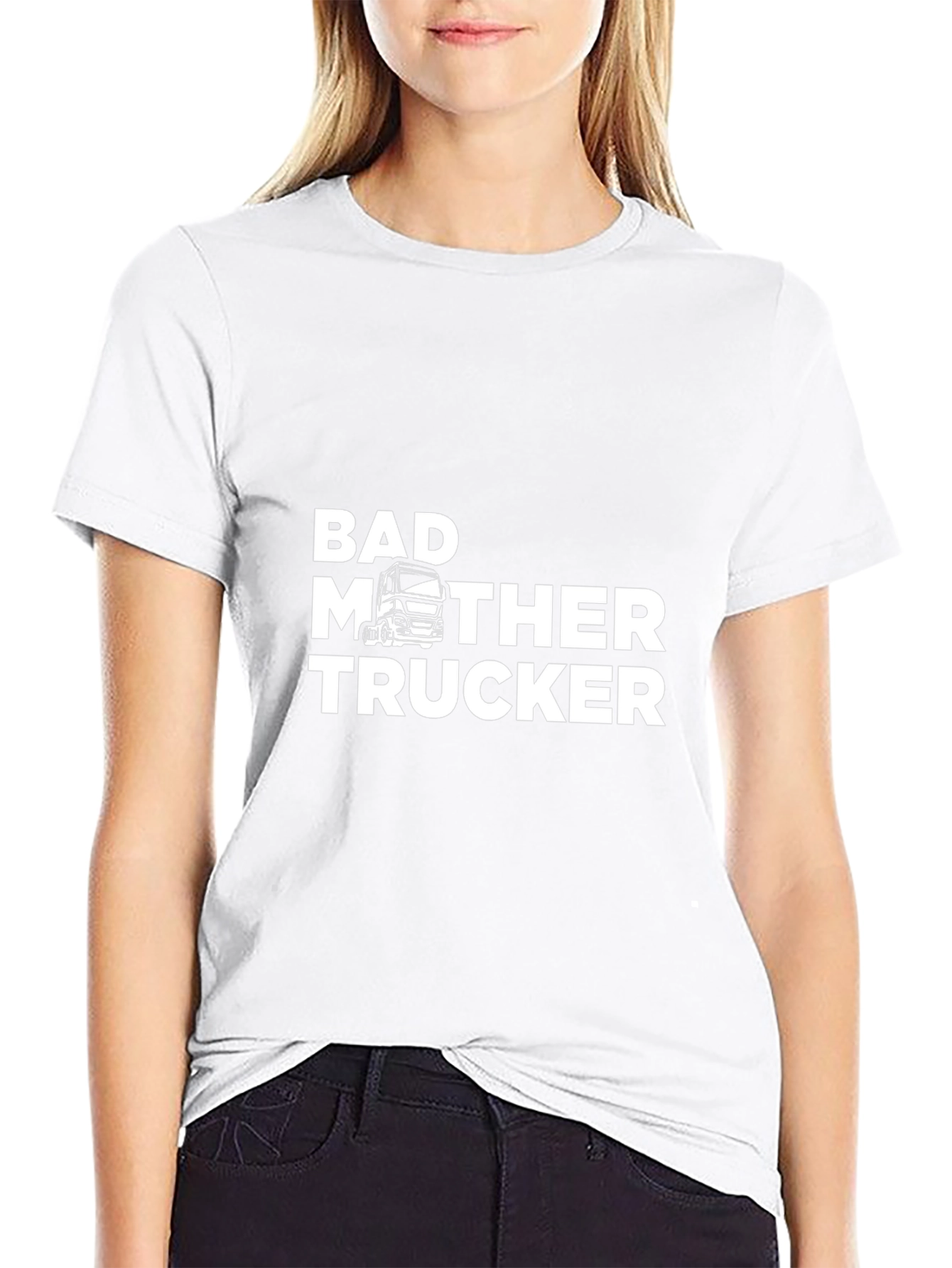 Black Bad Mother Trucker Graphic Tee - Black Crew Neck Shirt view 9