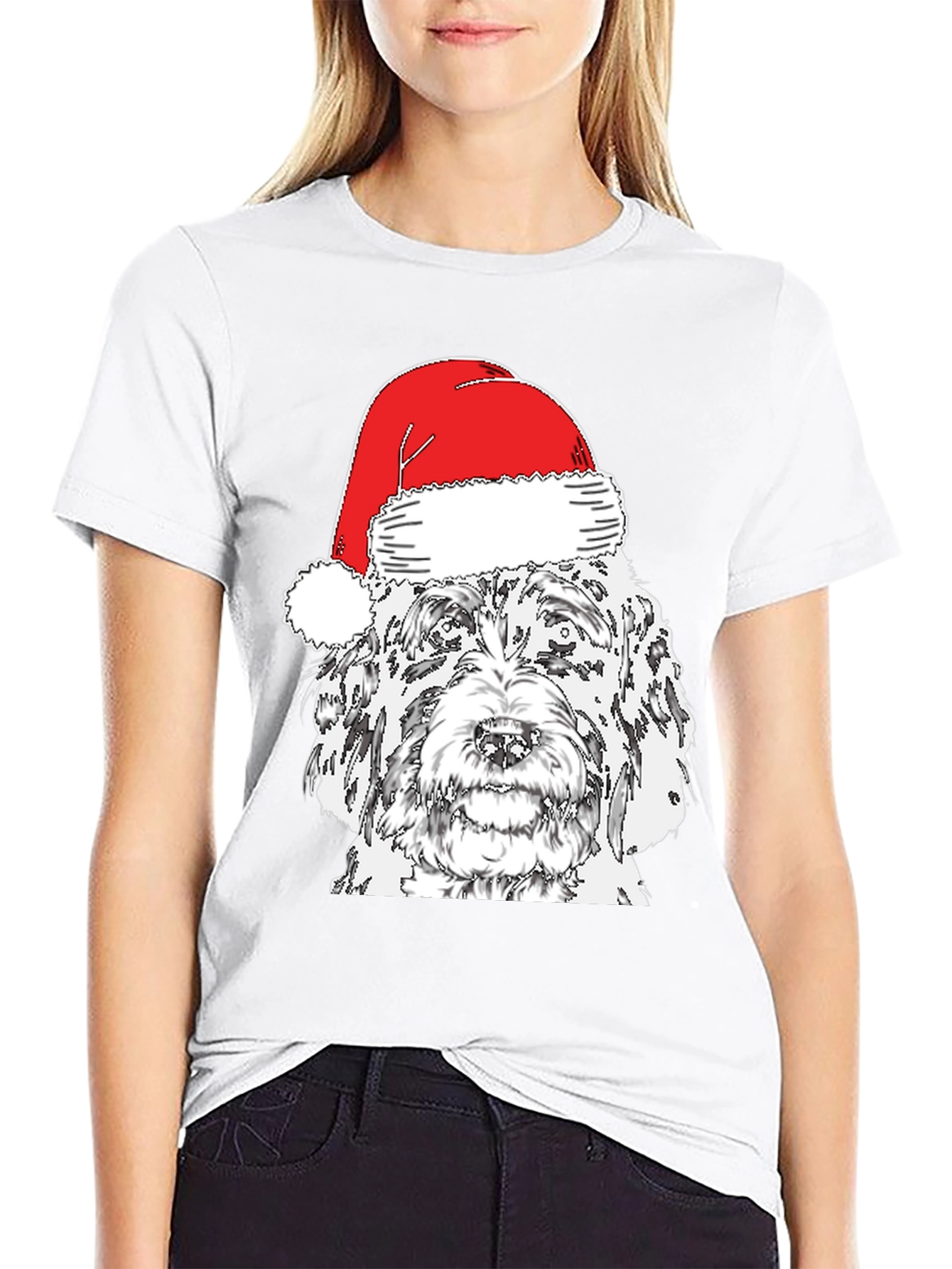 Black Festive Dog Santa Hat T-Shirt view 9