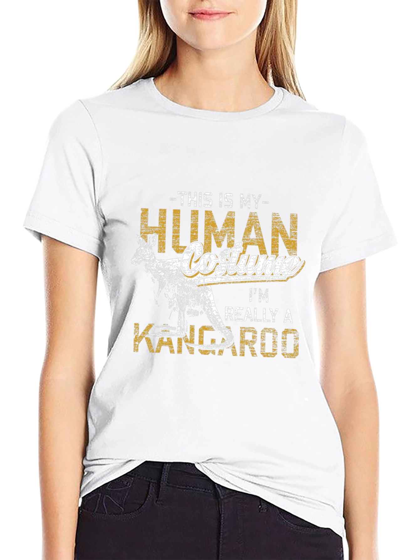 Black Funny Kangaroo Human Costume Graphic T-Shirt view 9