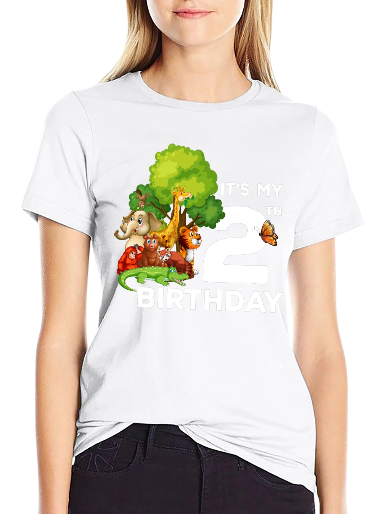 Black It's My 2nd Birthday Jungle Animals Kids T-Shirt view 9