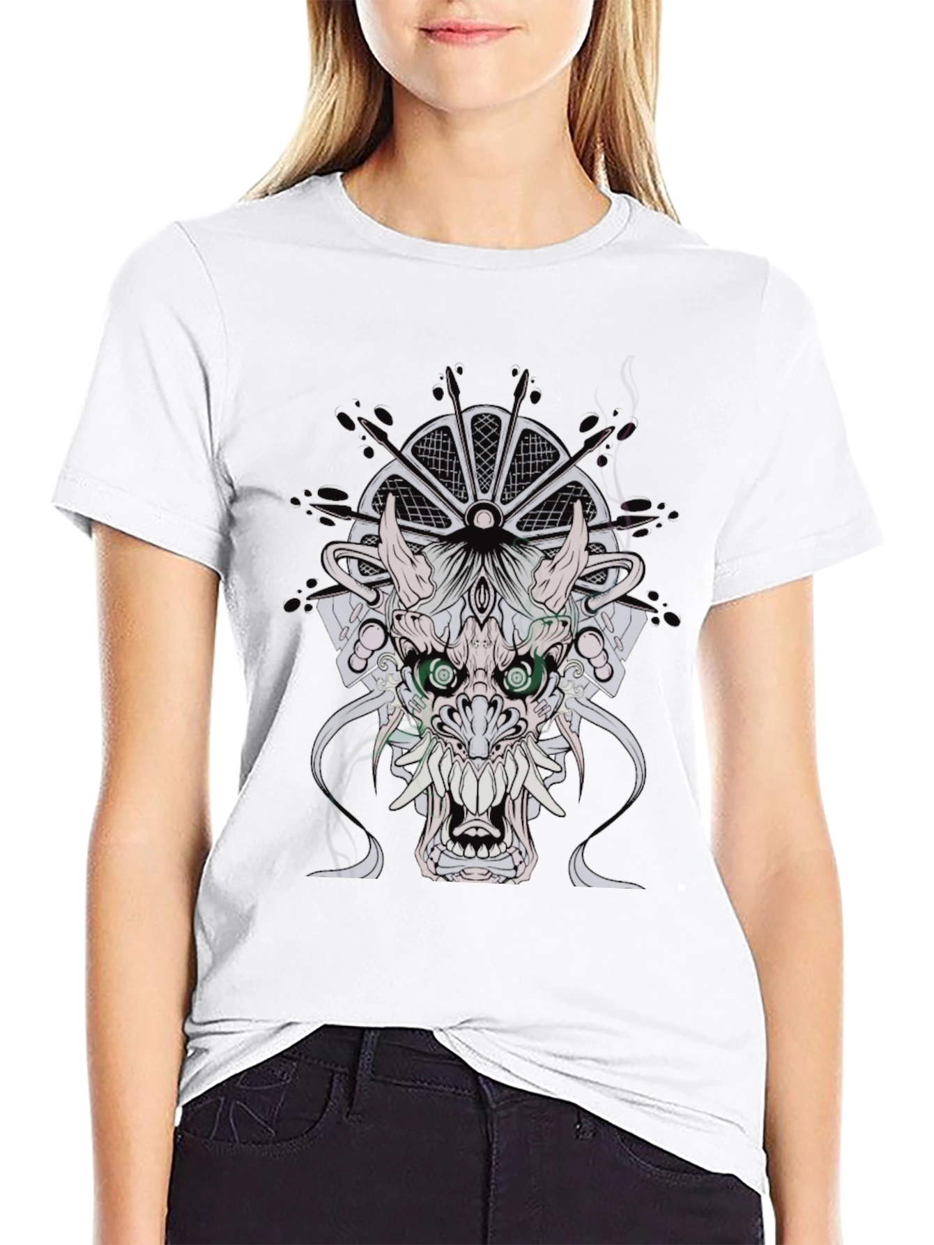Black Men's Black T-Shirt with Dragon Graphic view 9