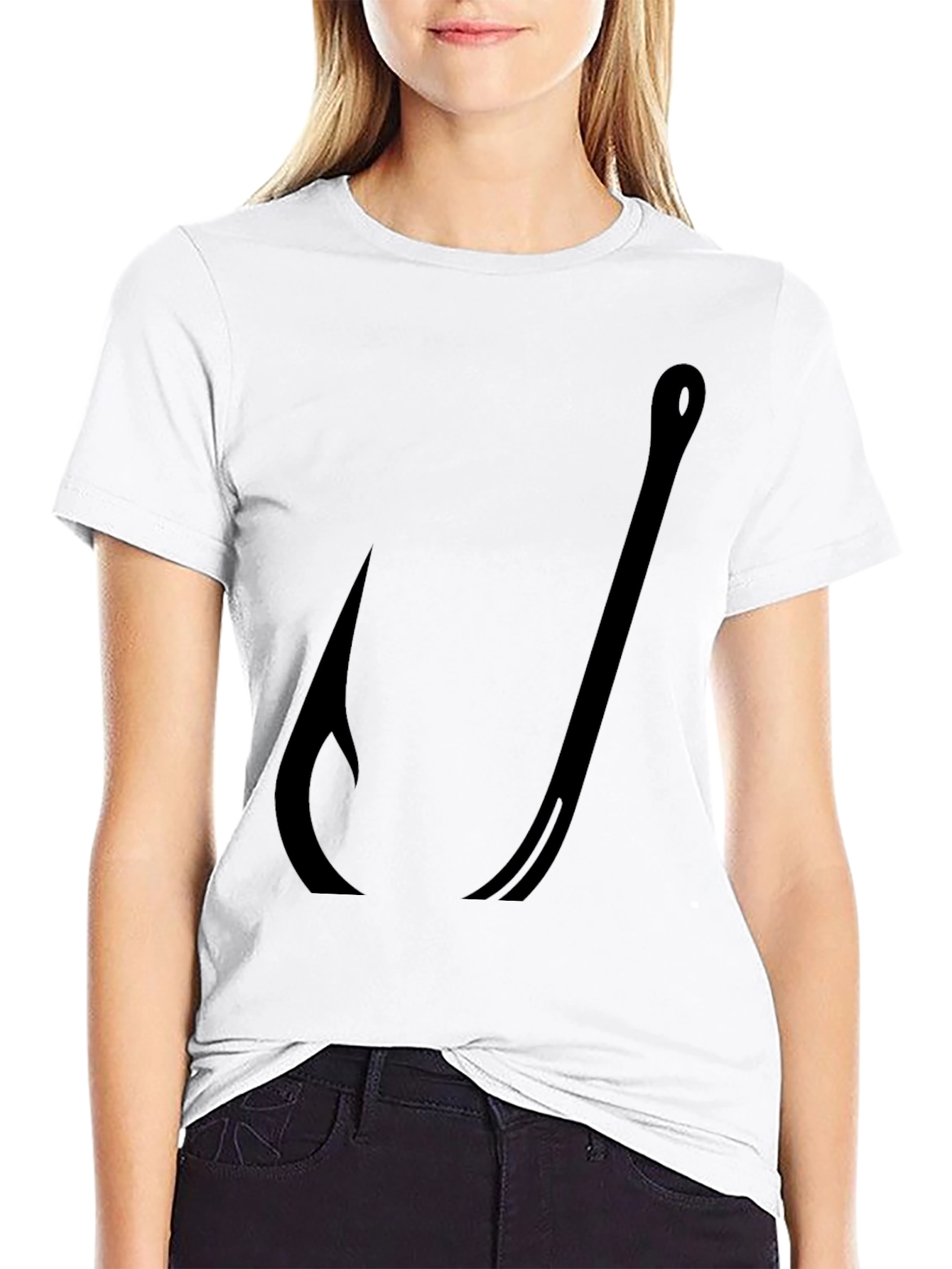 Black Fishing Hook Graphic Tee - Black Cotton T-Shirt view 9