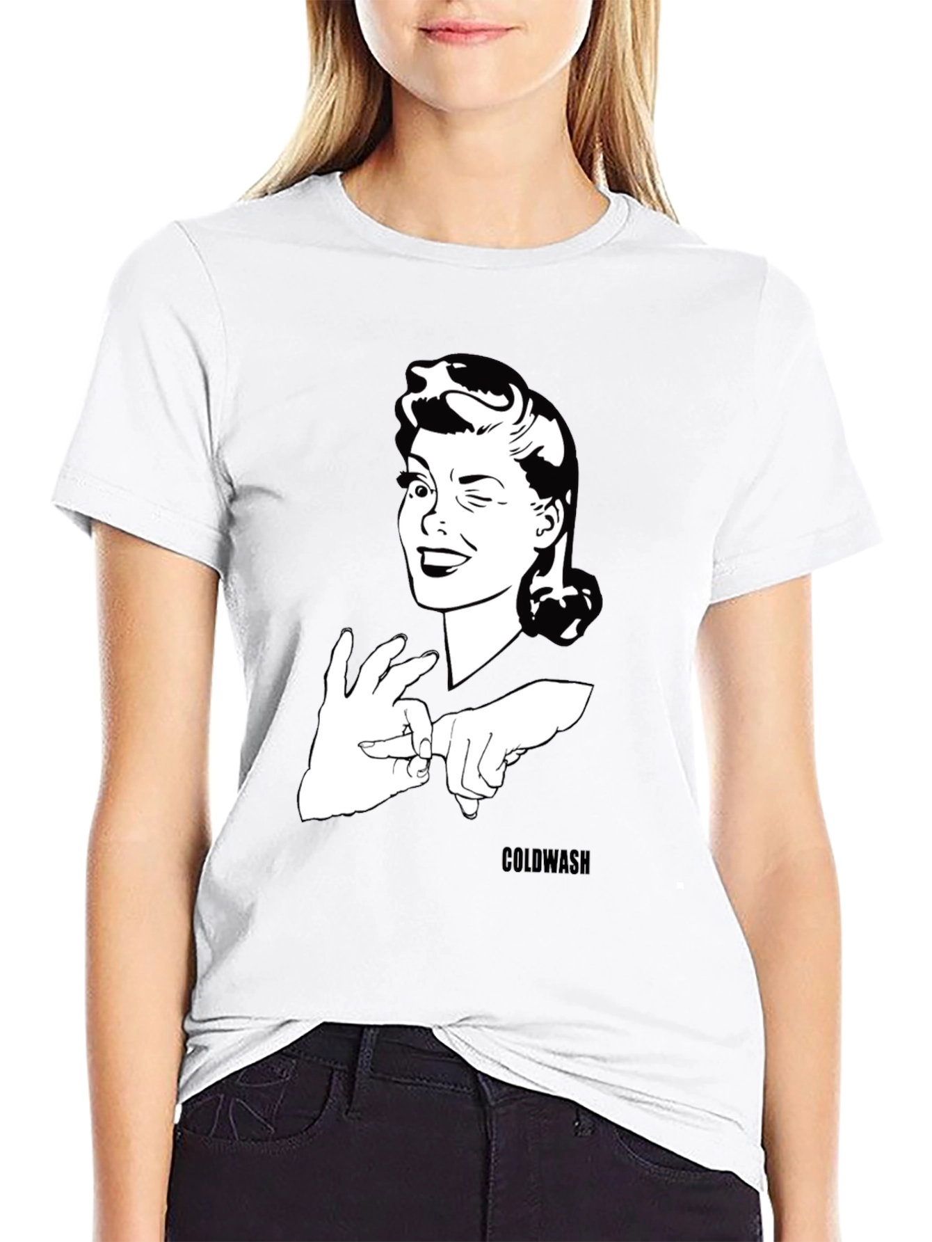 Black Winking Woman Graphic Tee - Black Cotton T-Shirt view 9