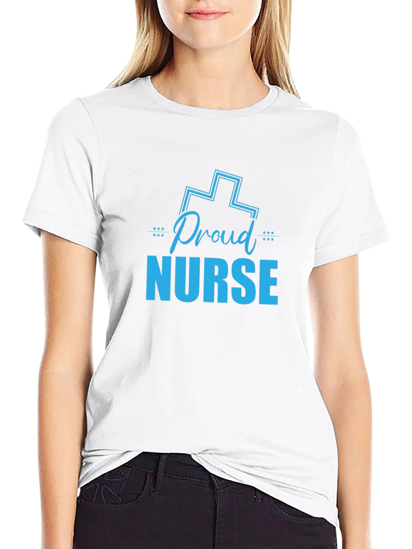 Black Proud Nurse Graphic T-Shirt - Black Crew Neck view 9