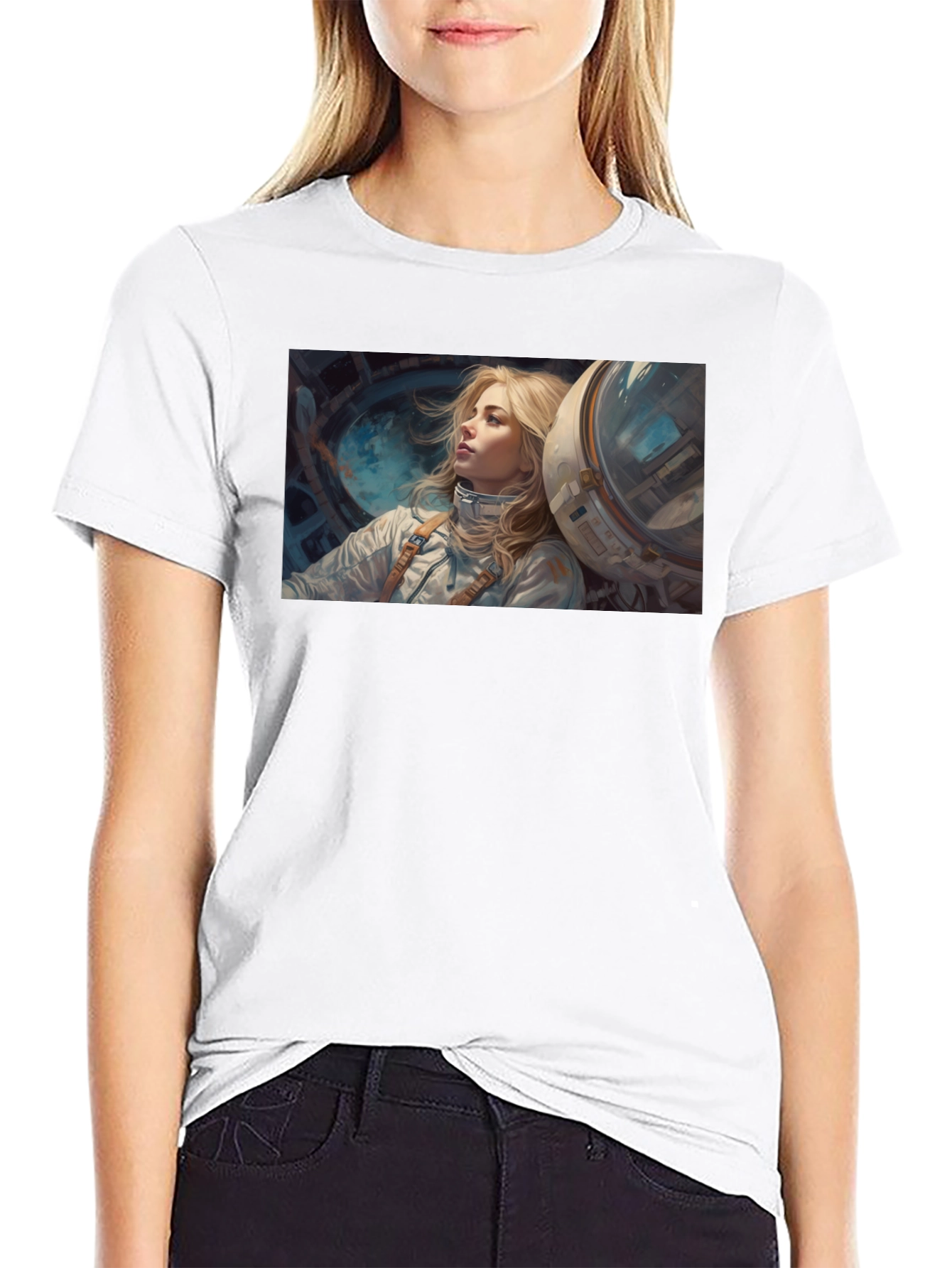 Black Astronaut Girl Graphic Tee - Unisex Black T-Shirt view 9