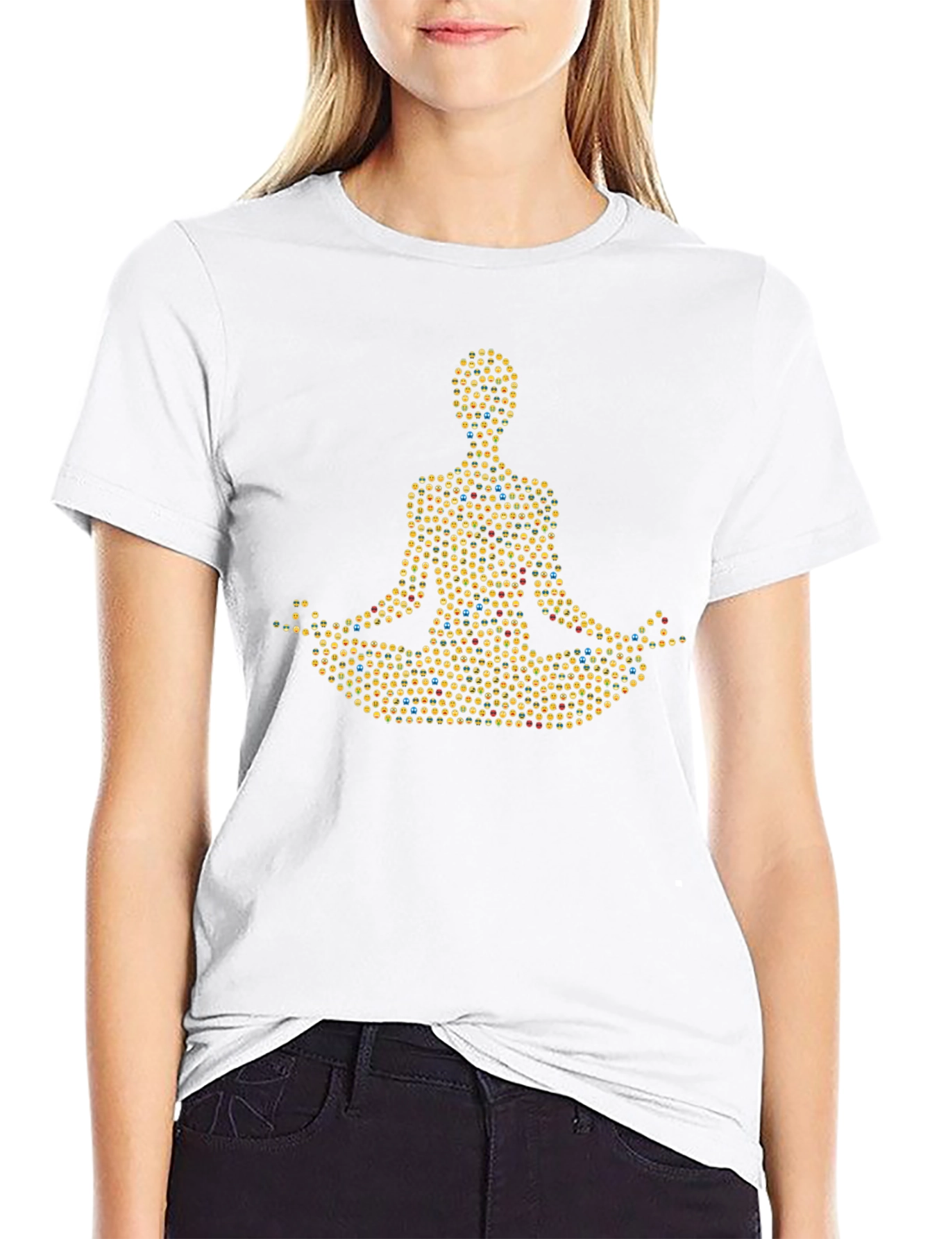 Black Emoji Meditation T-Shirt - Casual Black Tee view 9