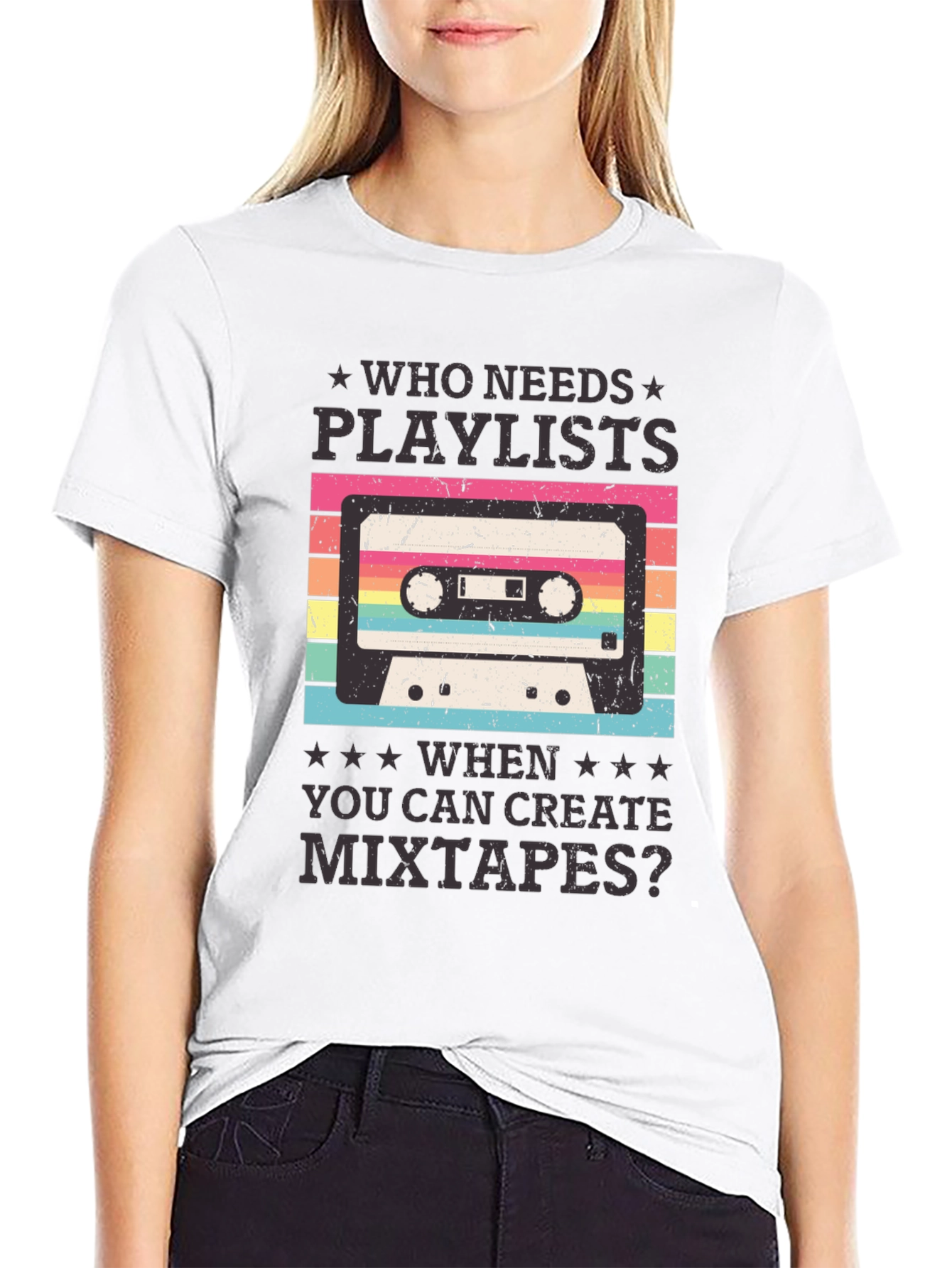 Black Retro Mixtape Graphic Tee - Who Needs Playlists? view 9