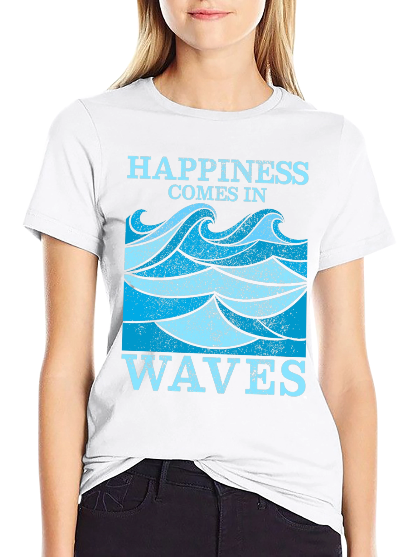 Black Happiness Comes in Waves Graphic Tee view 9