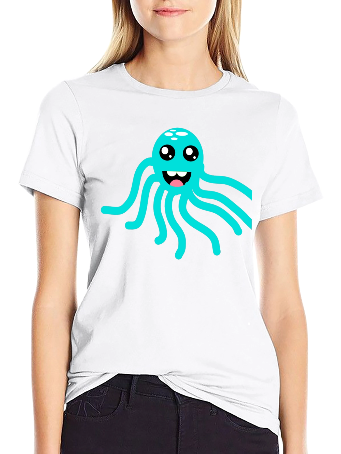 Black Cute Octopus Graphic Tee - Soft Black Cotton T-Shirt view 9