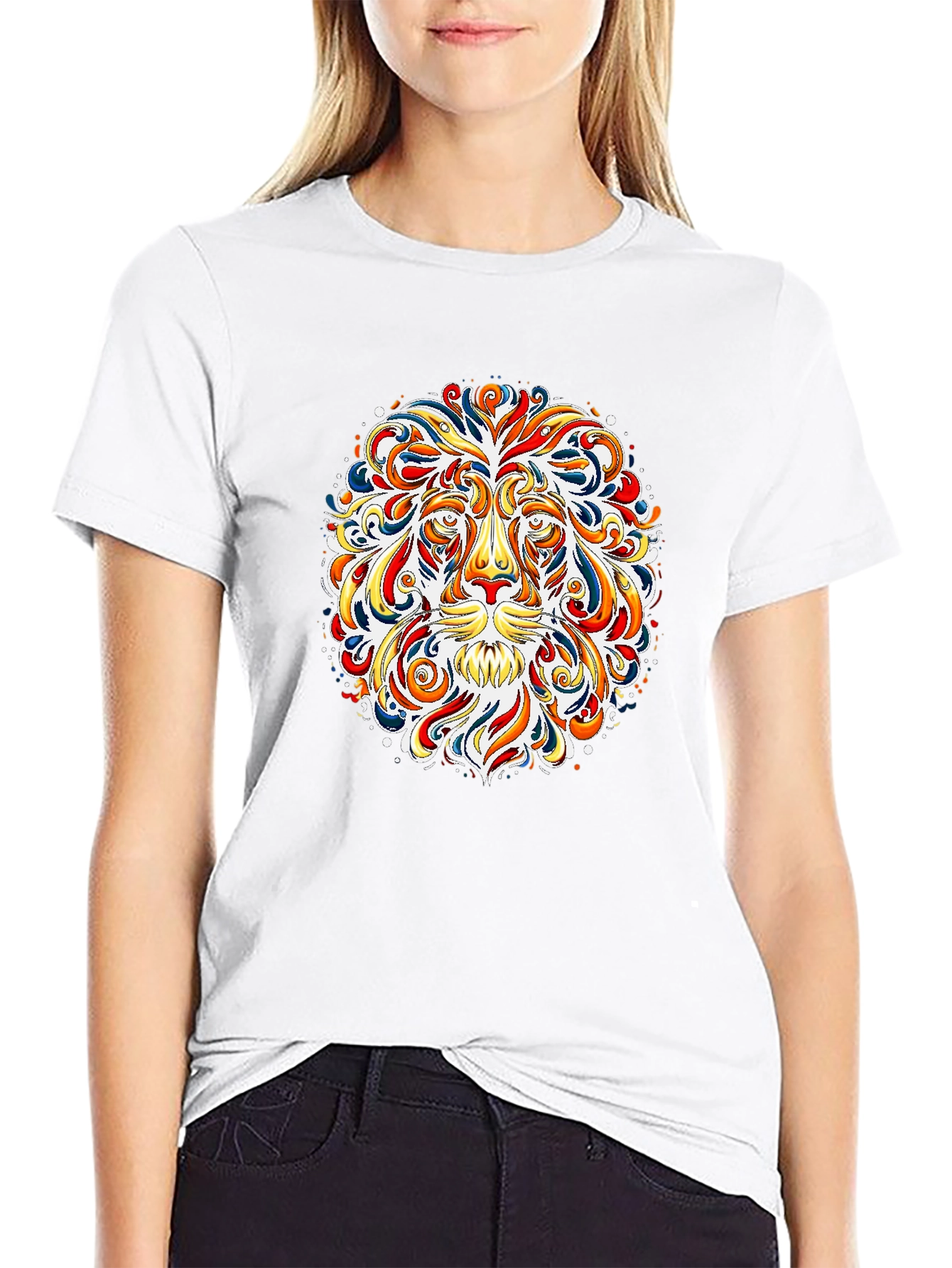 Black Vibrant Lion Graphic Tee - Bold Art T-Shirt view 9