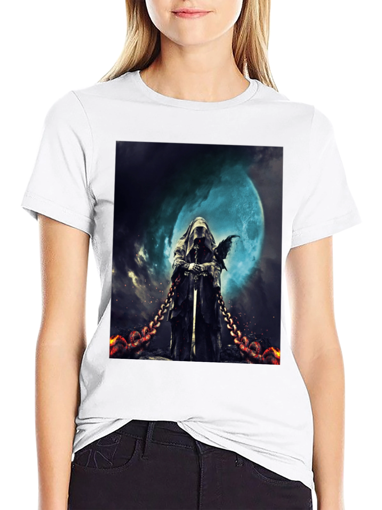 Black Grim Reaper Graphic Tee - Dark Fantasy Style view 9