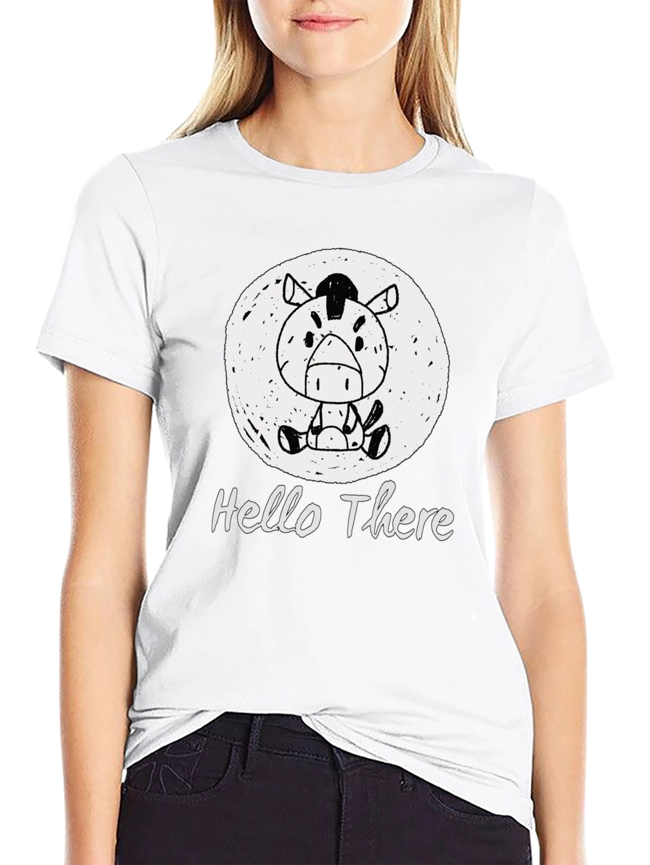 Black Hello There Zebra Graphic Tee - Unisex Black T-Shirt view 9