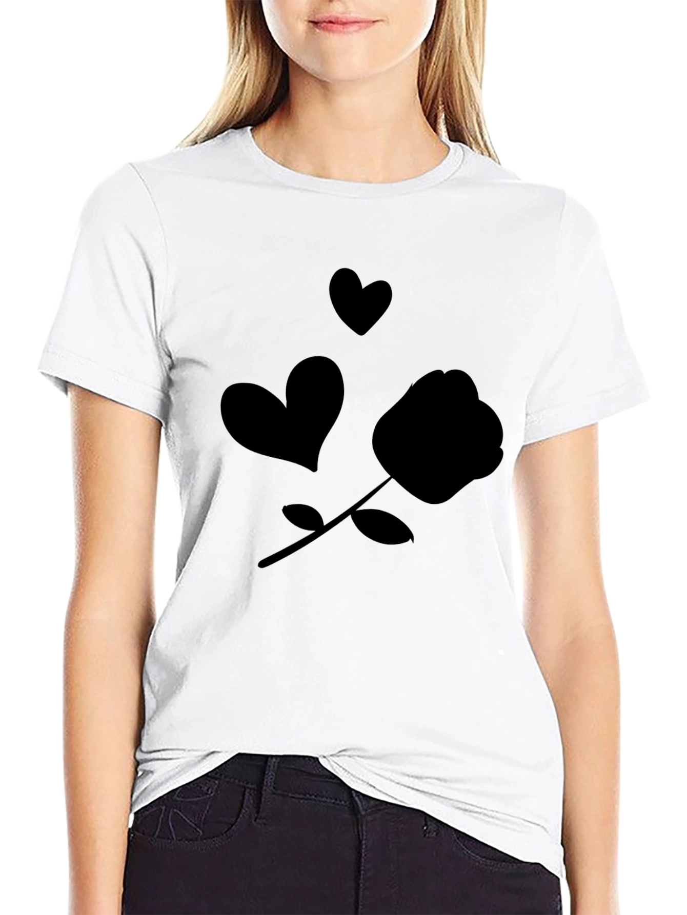 Black Rose & Hearts Graphic Black T-Shirt view 9