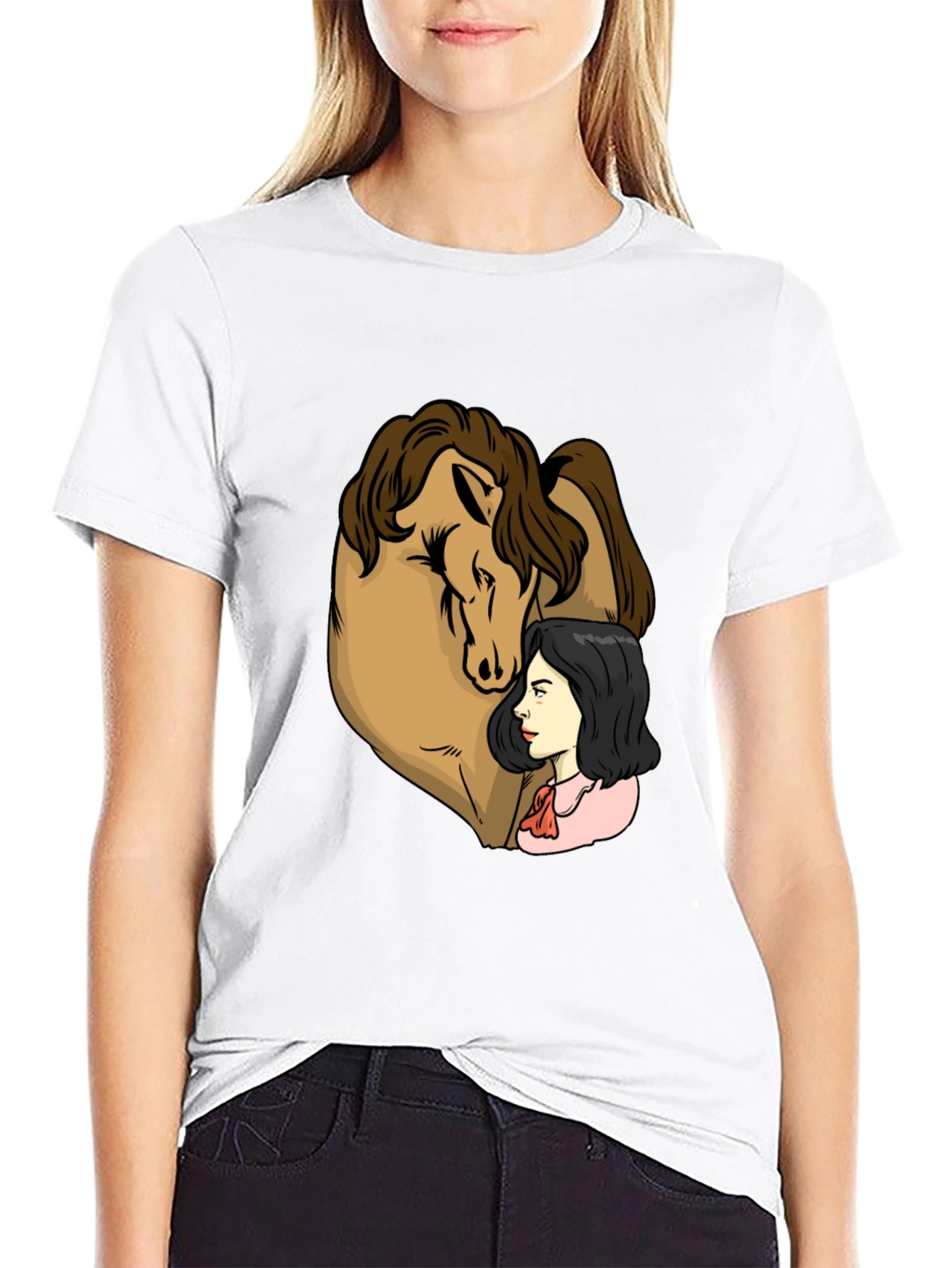 Black Horse & Woman Graphic Black T-Shirt view 9