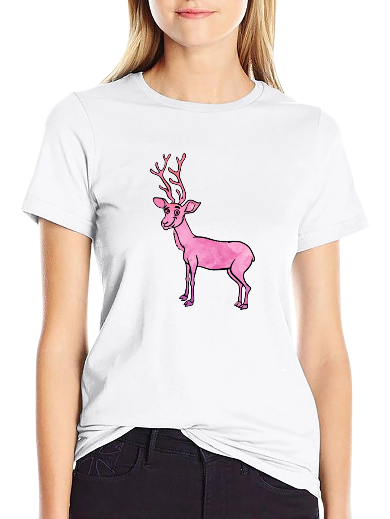 Black Black T-Shirt with Pink Deer Graphic view 9