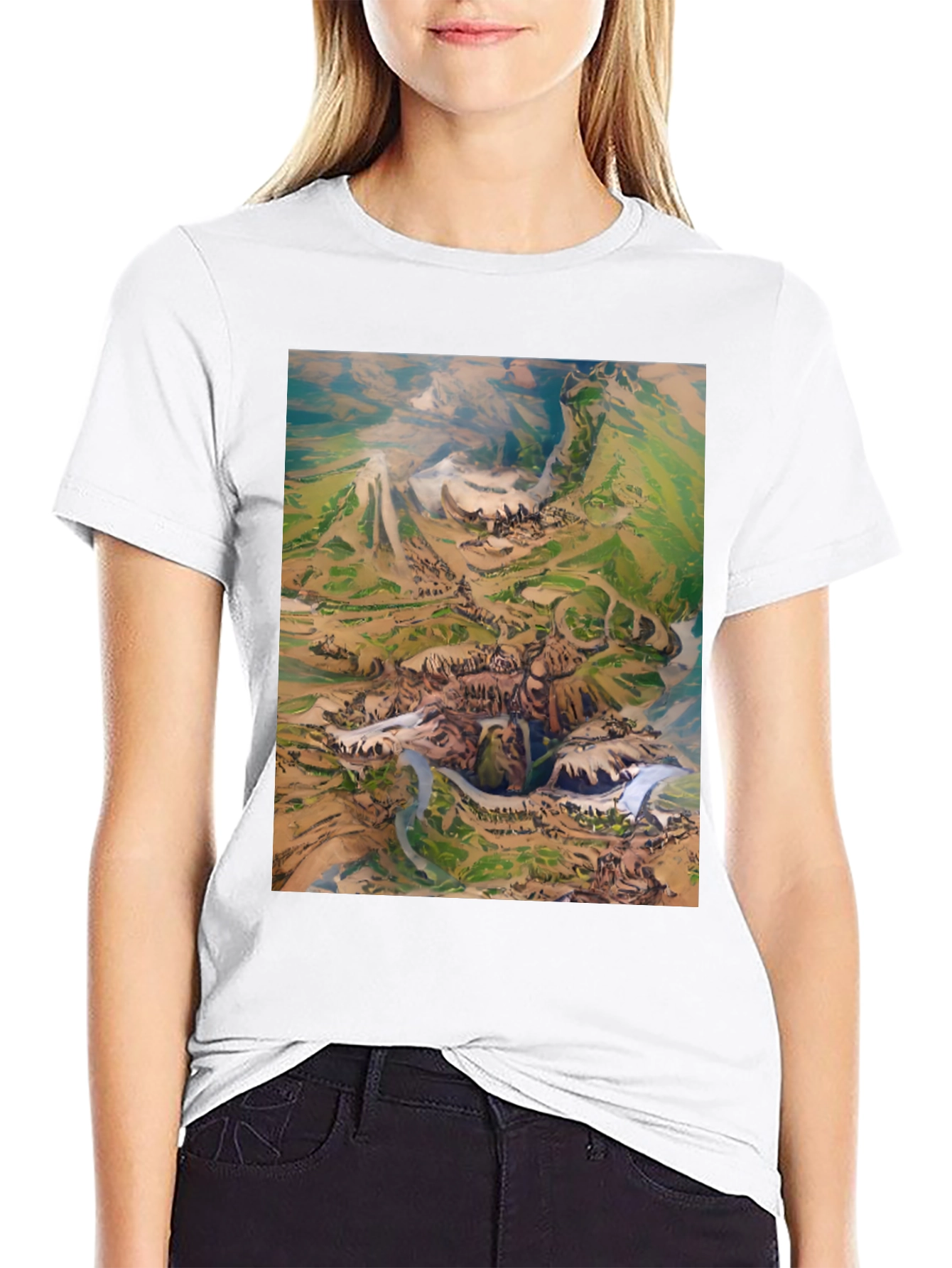 Black Artistic Landscape Print Black T-Shirt view 9