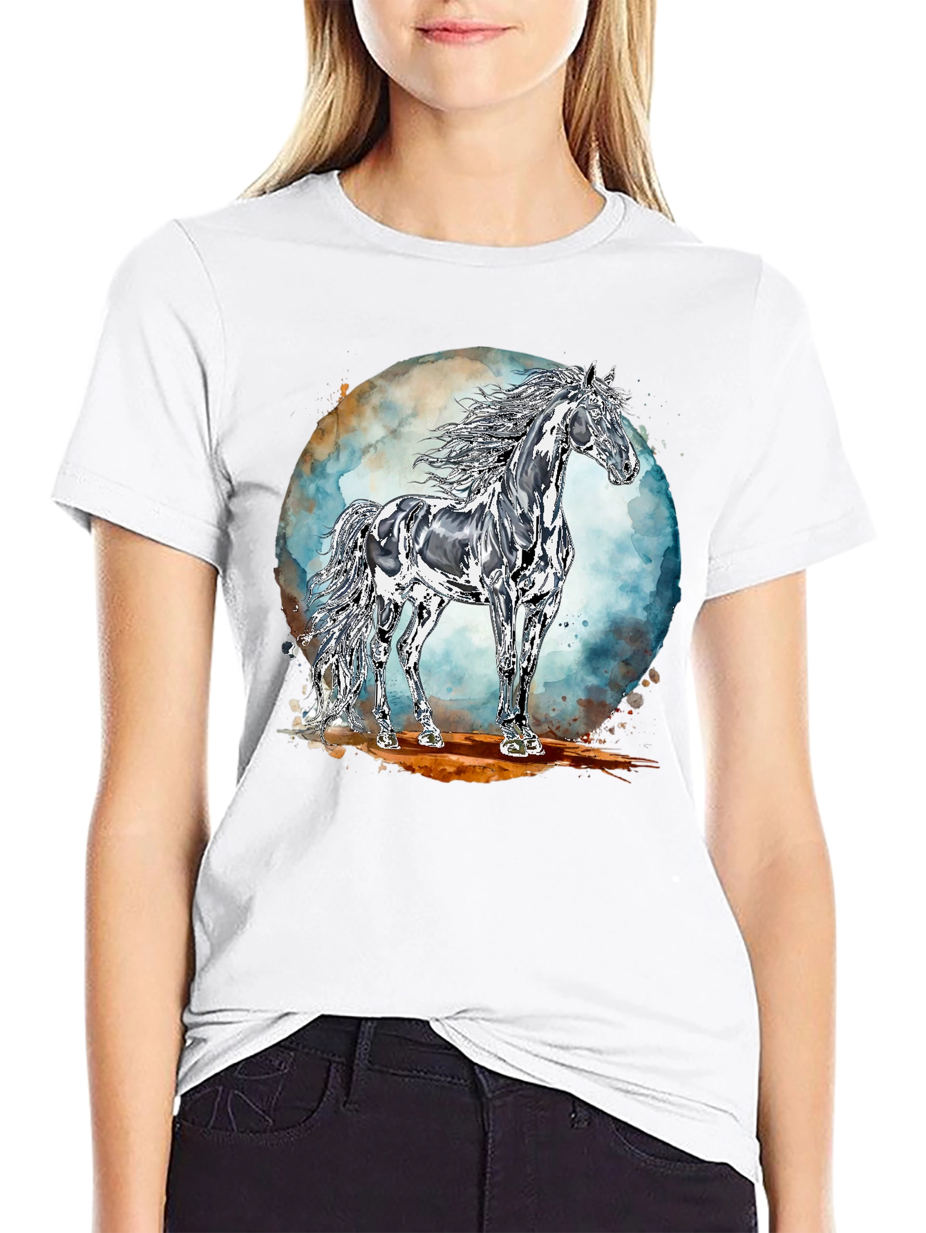 Black Majestic Horse Graphic Tee - Black Cotton Blend view 9