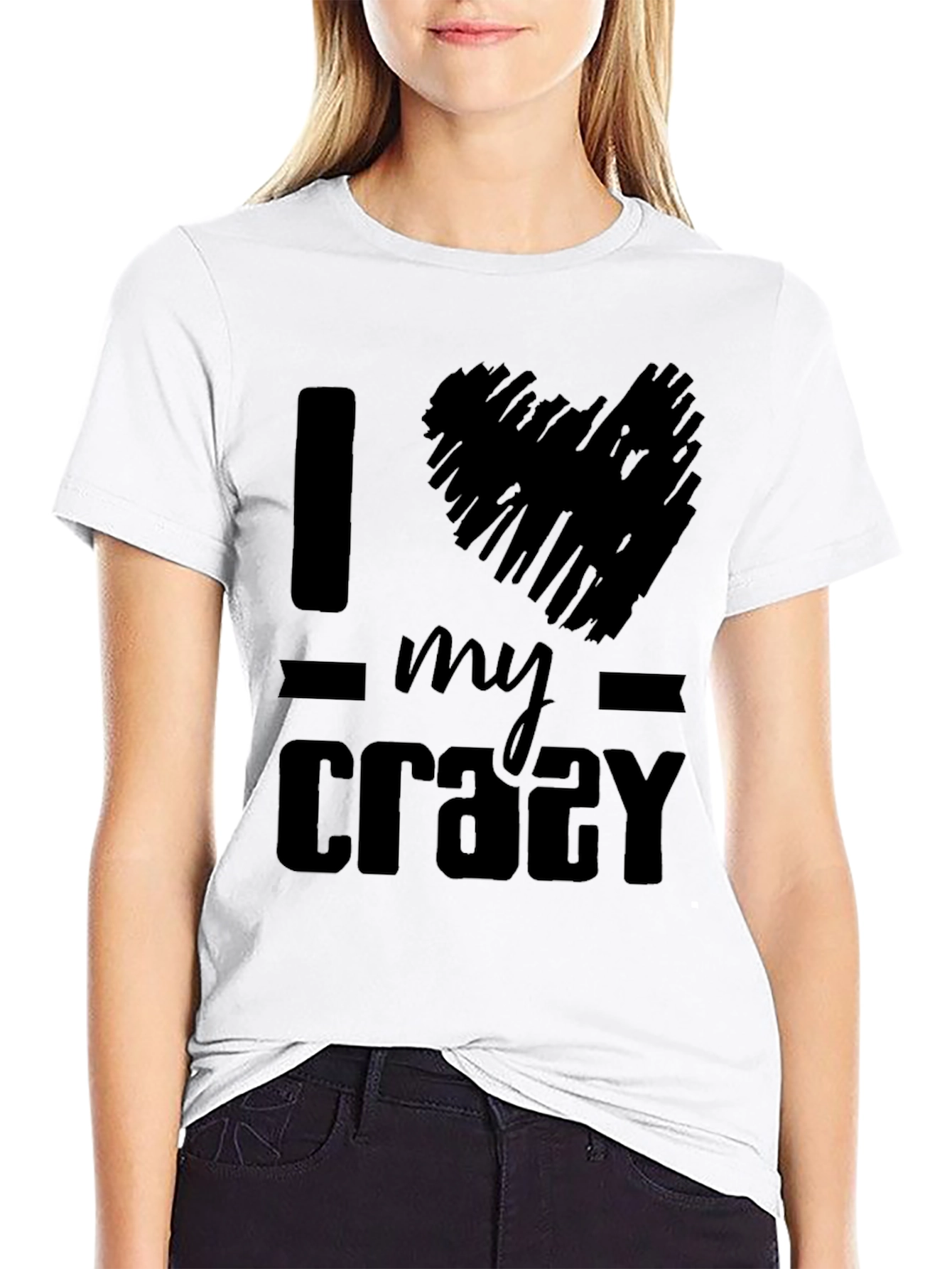 Black I Heart My Crazy T-Shirt - Black Graphic Tee view 9