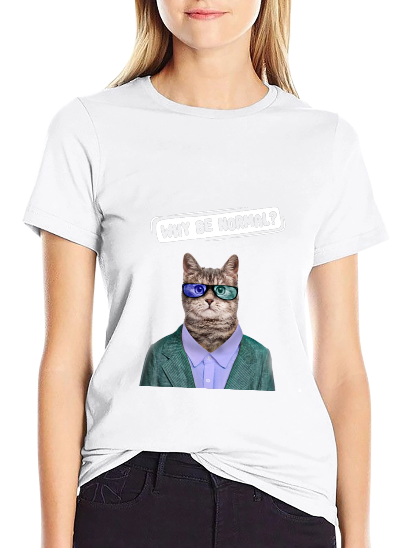 Black Funny Cat T-Shirt - Why Be Normal? view 9