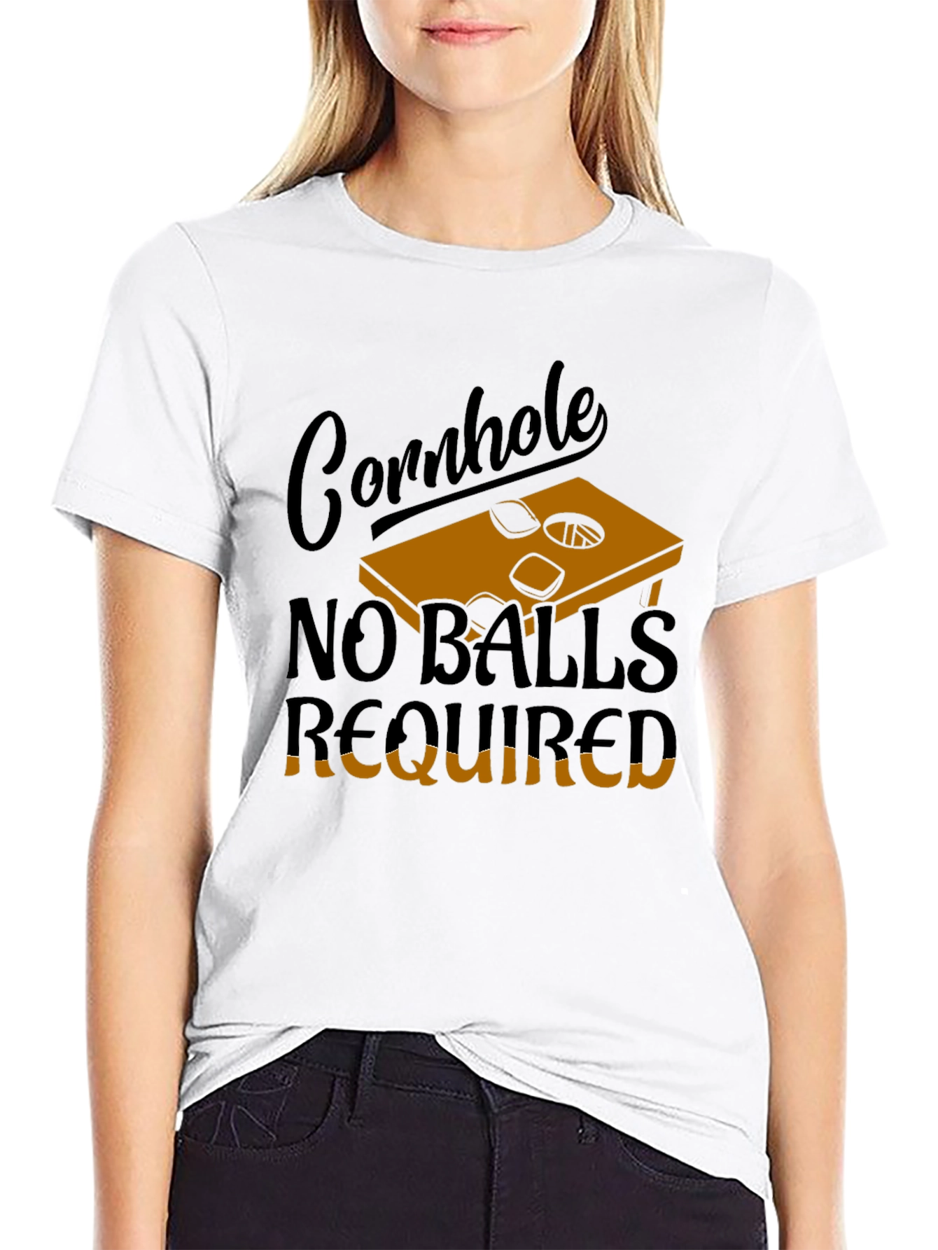 Black Cornhole No Balls Required Graphic Tee view 9