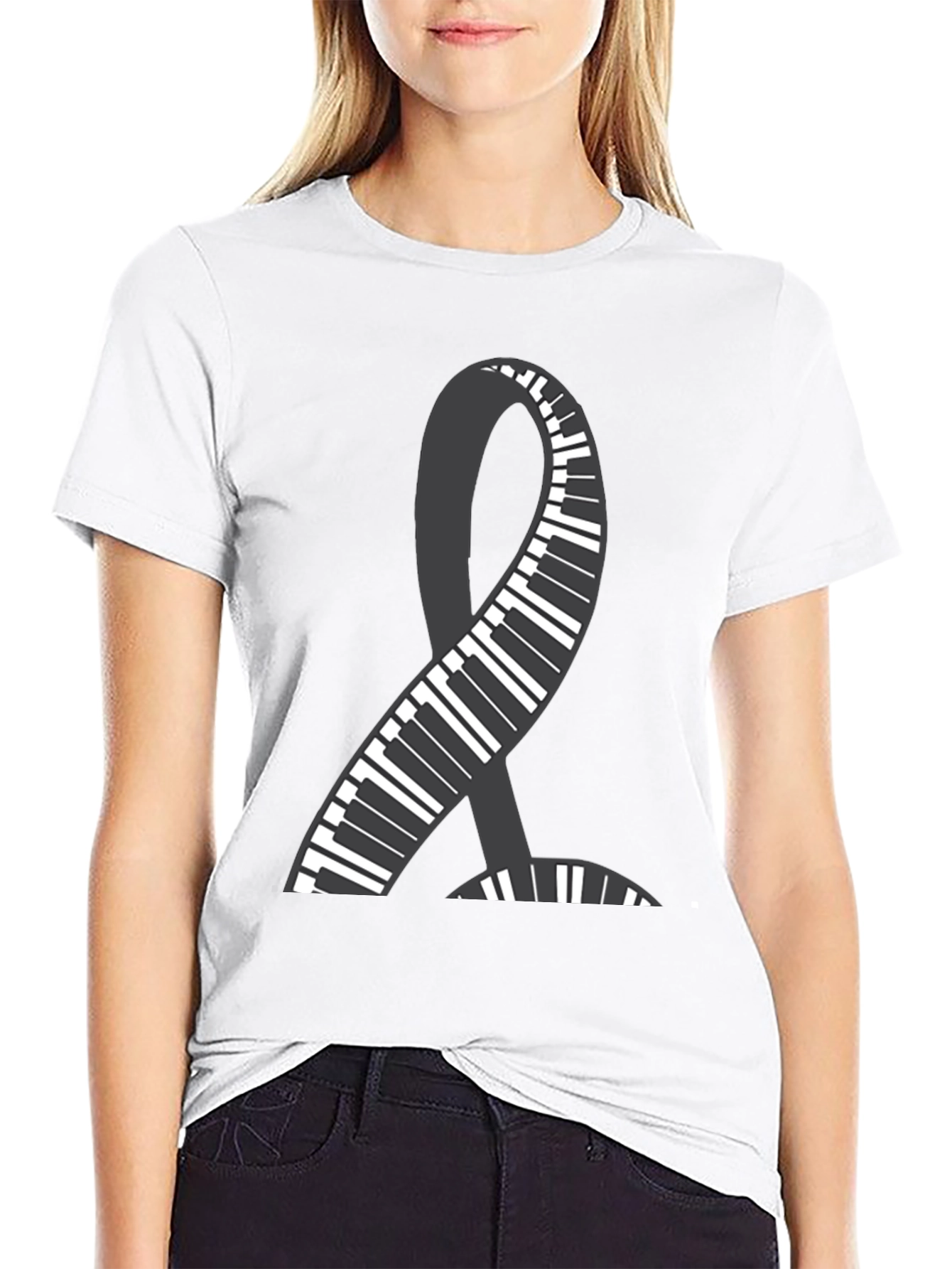 Black Piano Ribbon Graphic Tee - Music Lover Shirt view 9