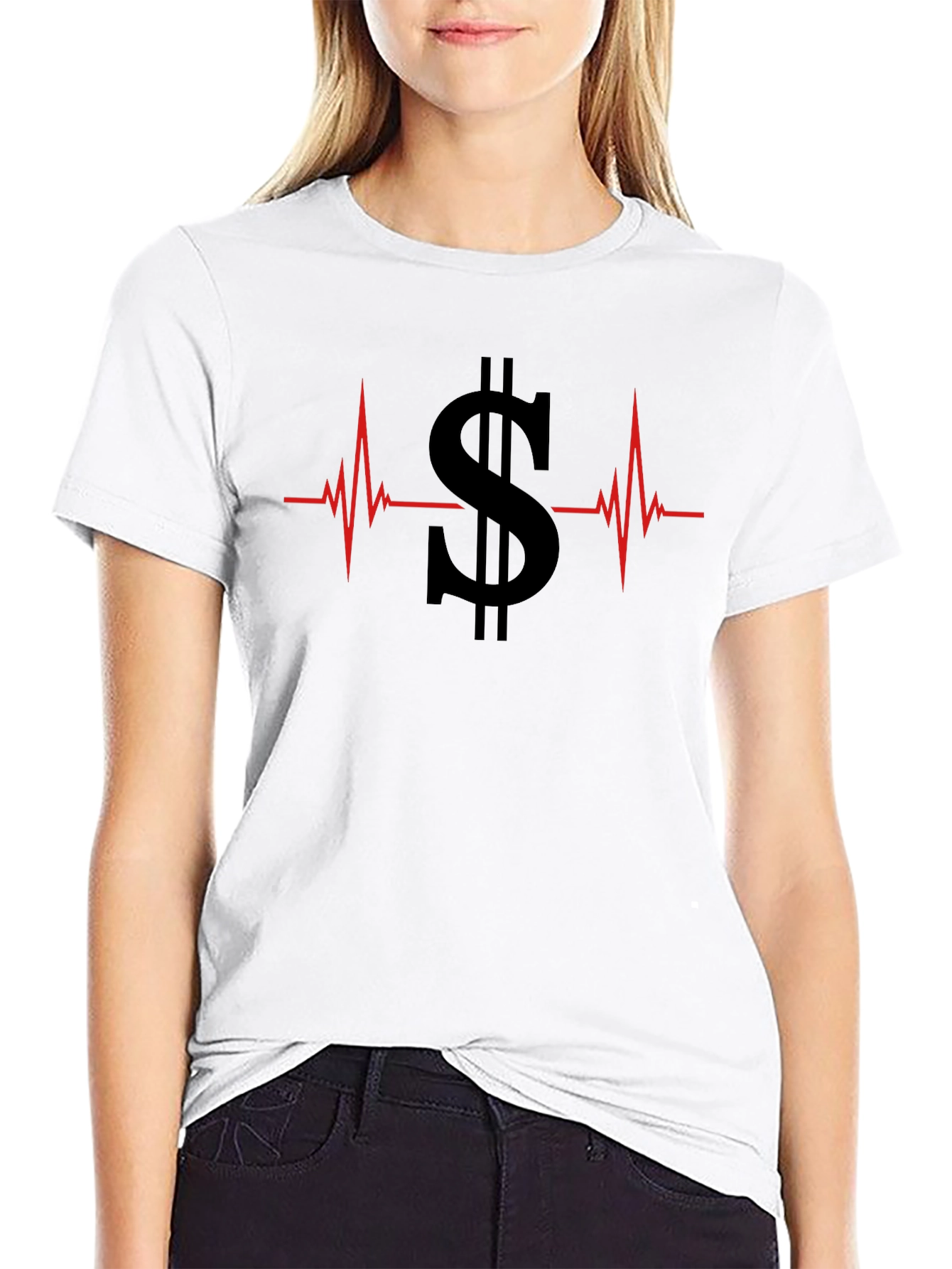 Black Money Heartbeat Graphic Tee - Black Cotton T-Shirt view 9