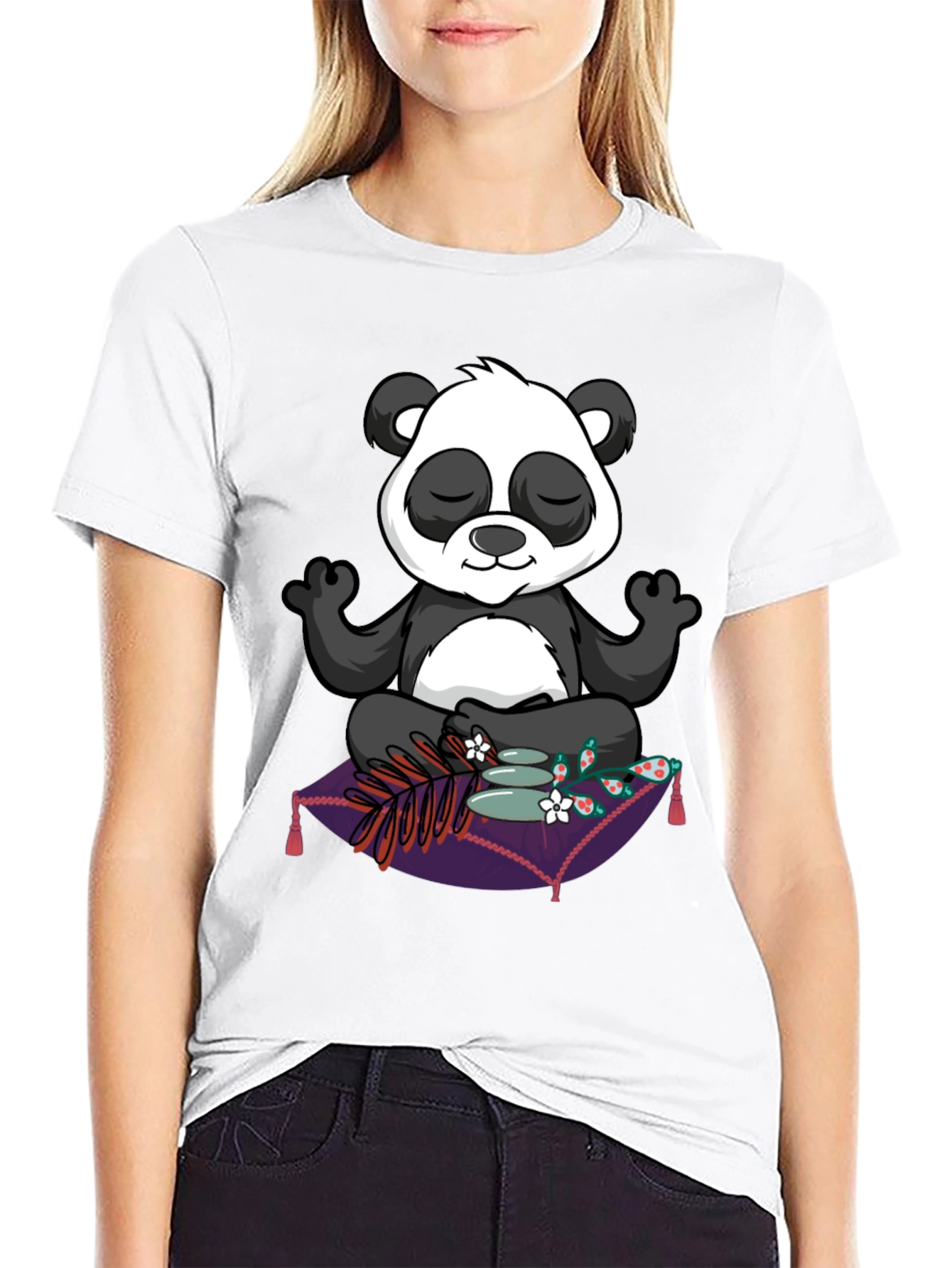 Black Zen Panda T-Shirt: Meditating Panda Design view 9