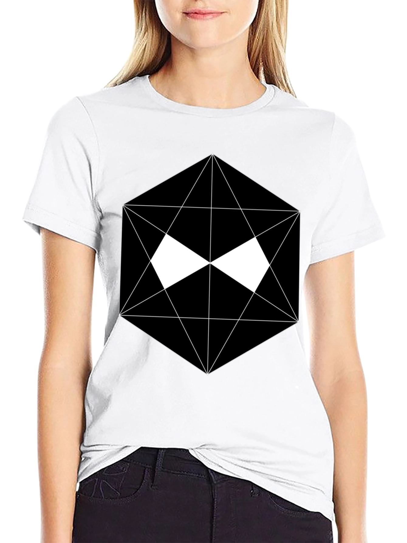 Black Geometric Graphic Black T-Shirt view 9