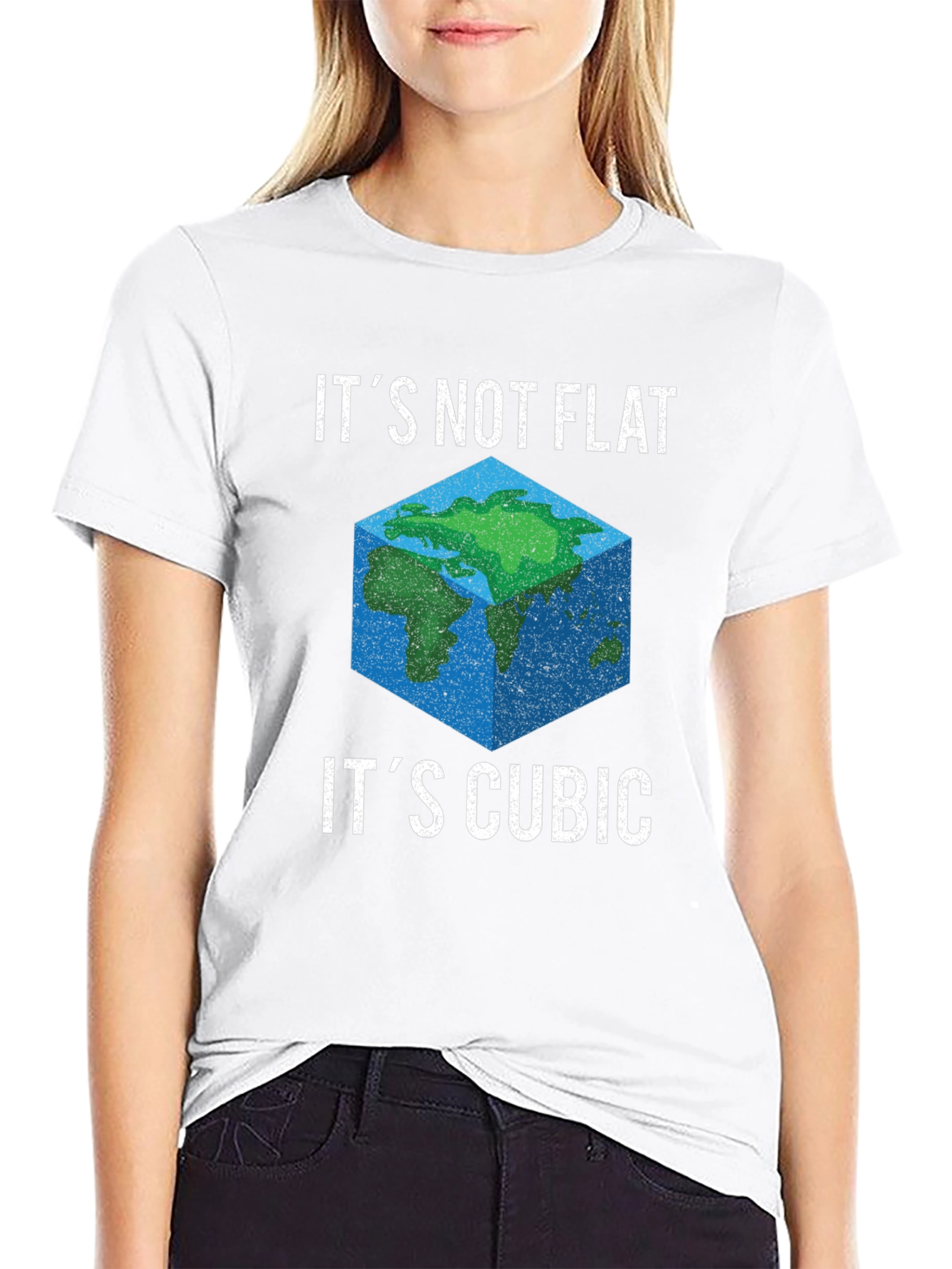 Black Cubic Earth Funny Graphic T-Shirt view 9