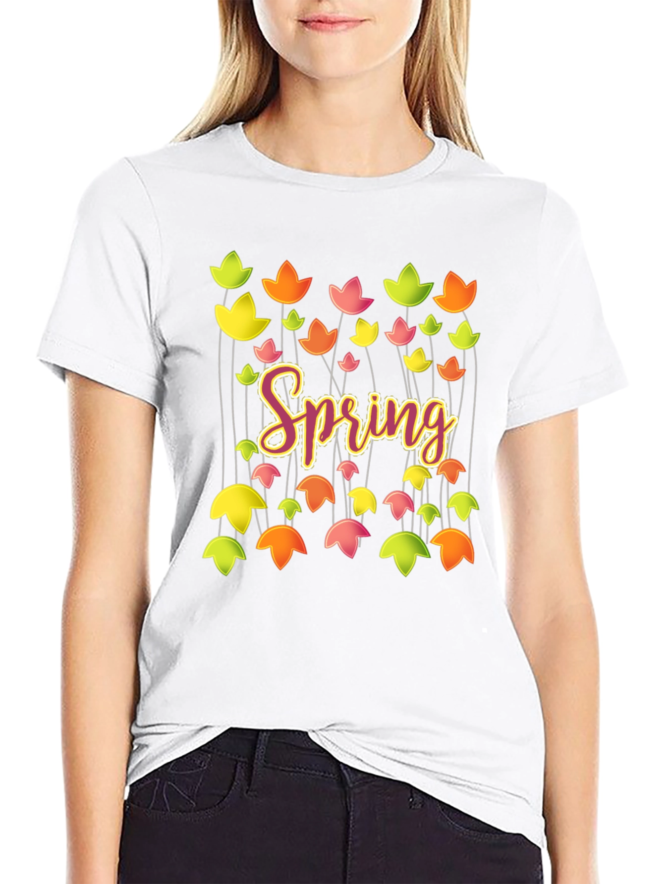 Black Spring Floral Graphic T-Shirt - Trendy Casual Tee view 9