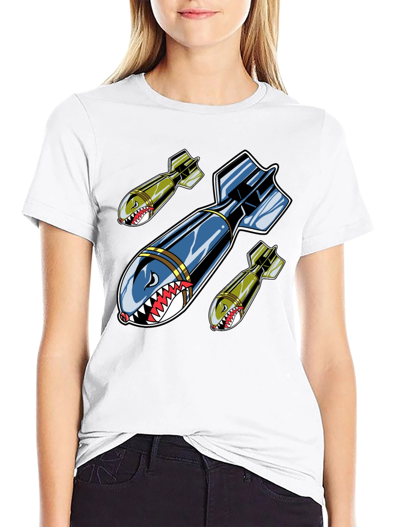 Black Shark Bomber T-Shirt - Black Graphic Tee view 9