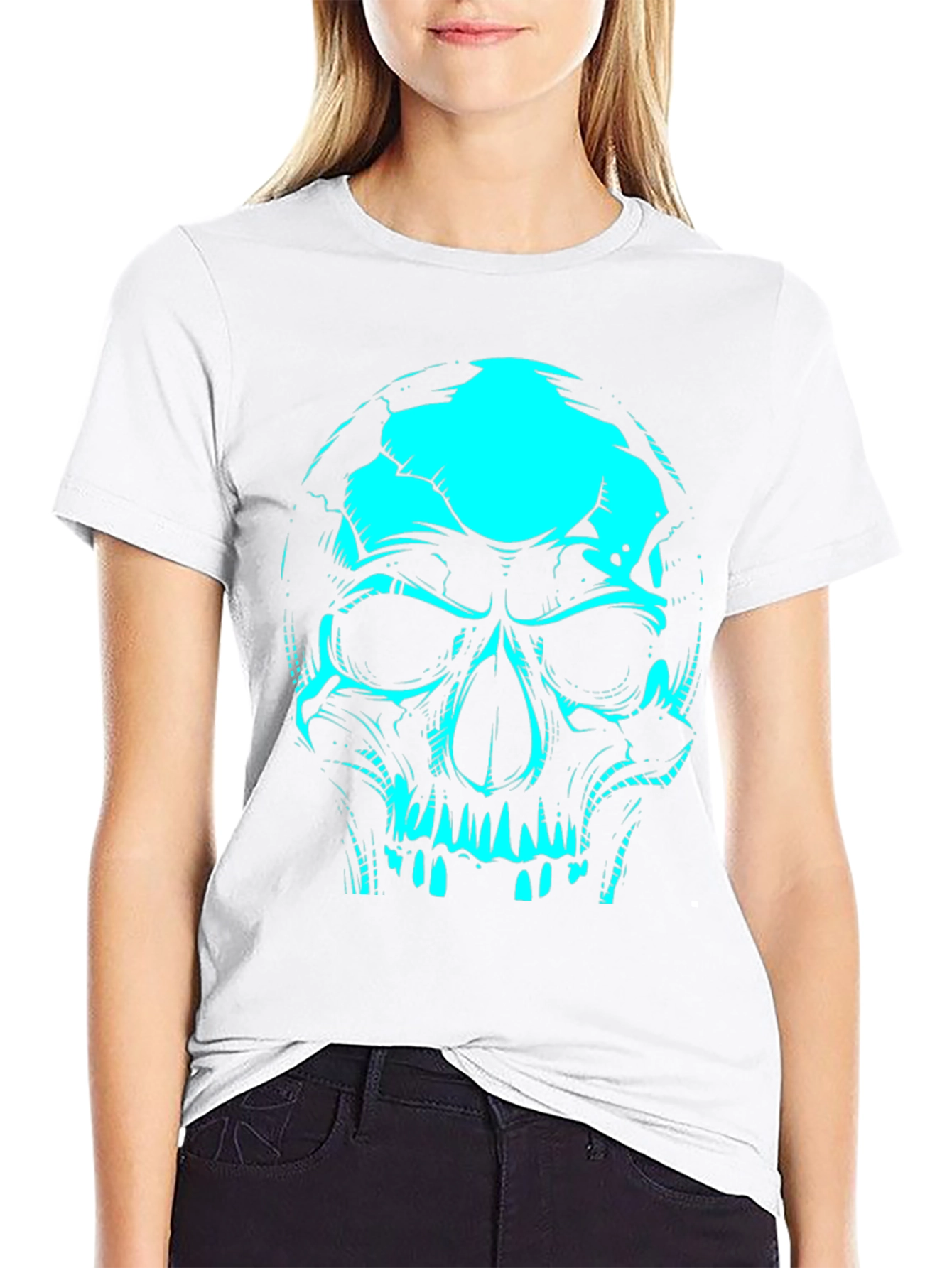 Black Skull Graphic Tee - Black Cotton T-Shirt view 9