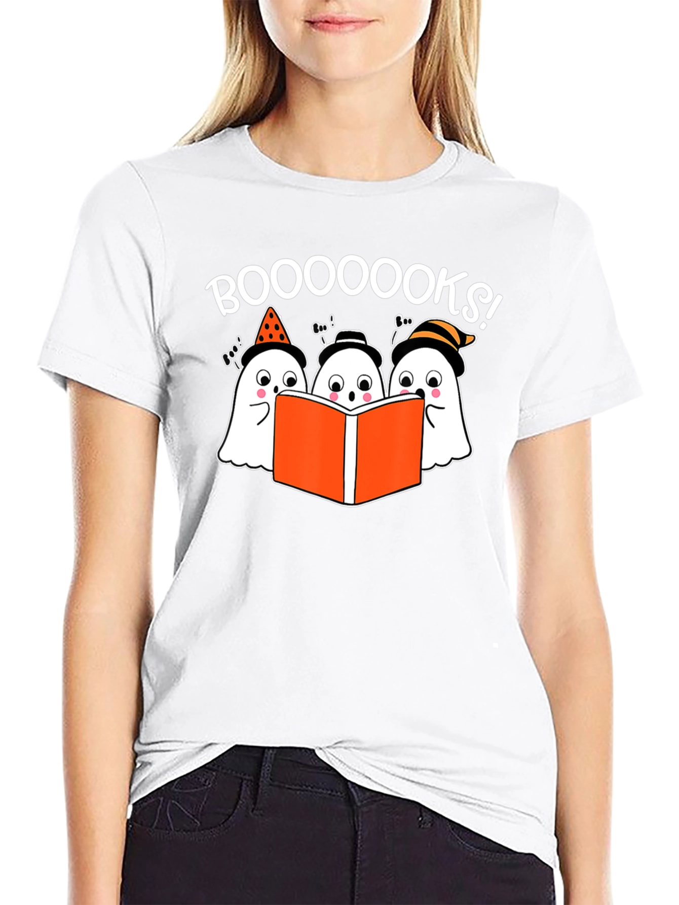Black Boo-ooks! Halloween Ghost Reader T-Shirt view 9