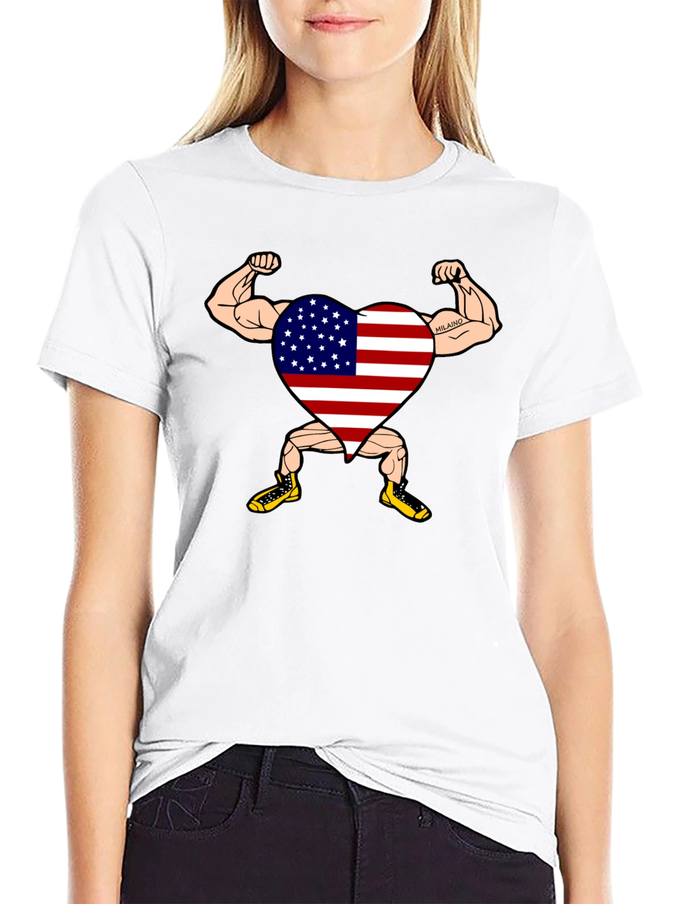 Black Patriotic Muscle Heart Graphic Tee view 9