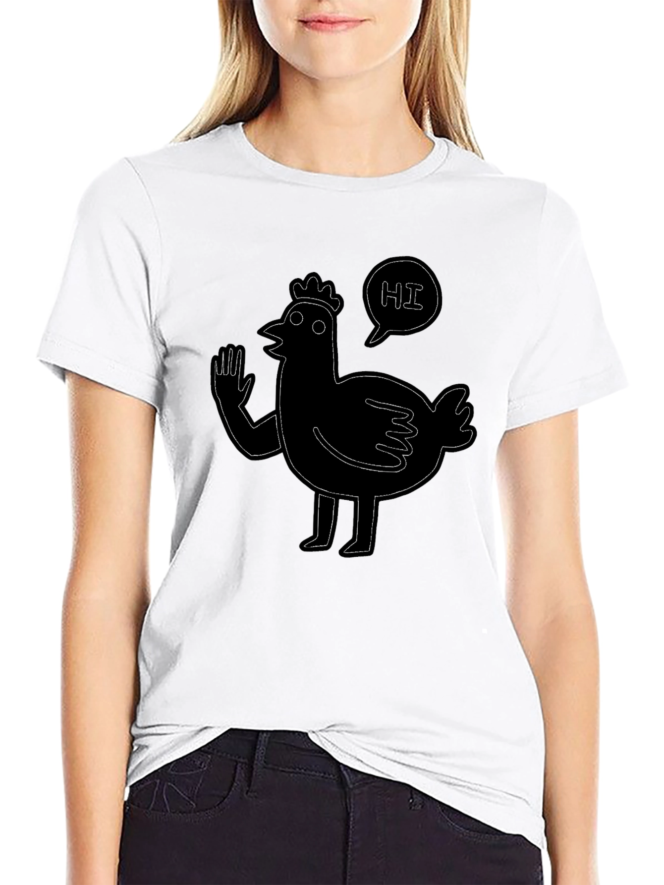 Black Funny Chicken Hi Graphic Black T-Shirt view 9