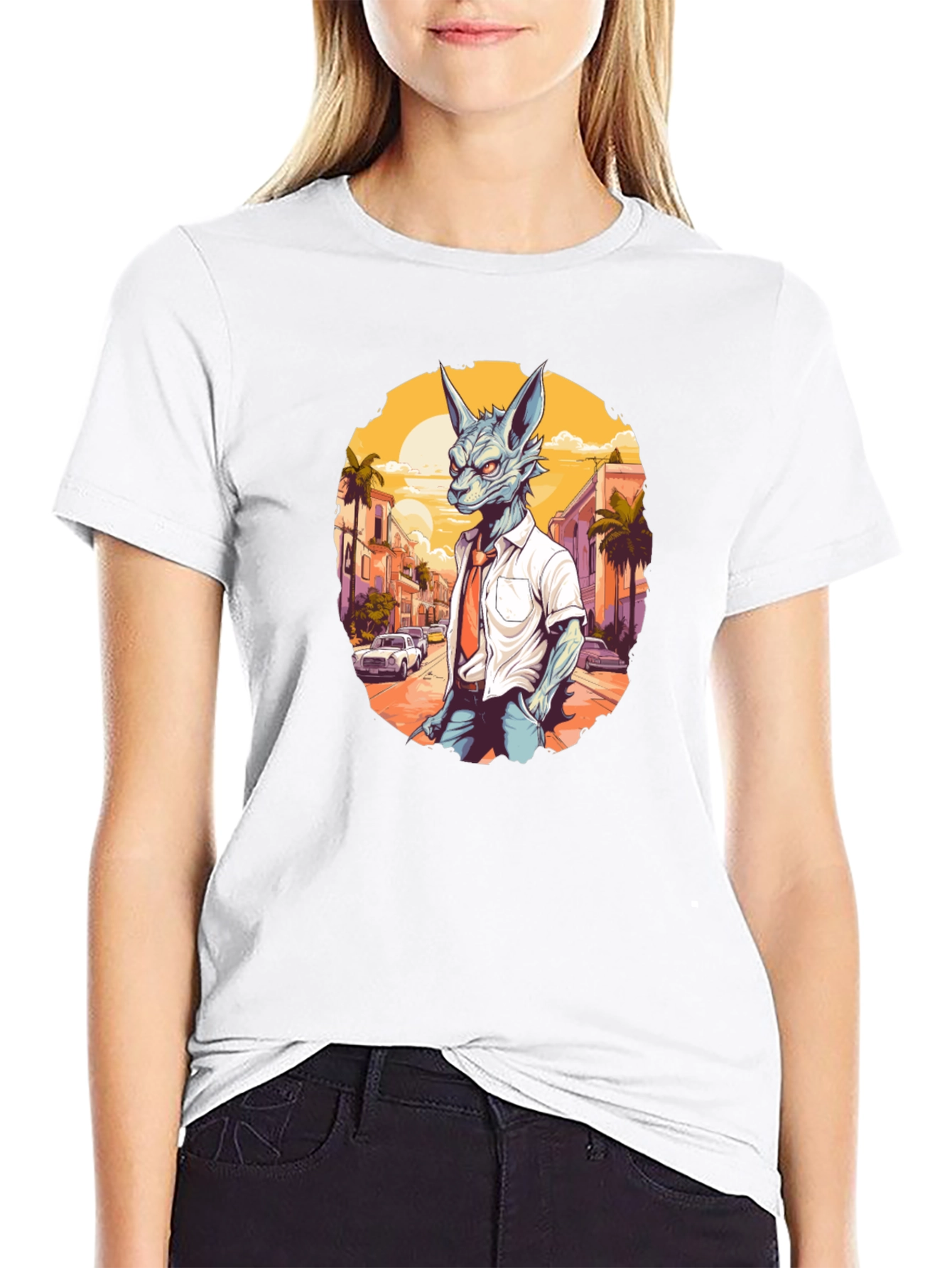 Black Anthropomorphic Wolf in Suit Graphic Tee view 9