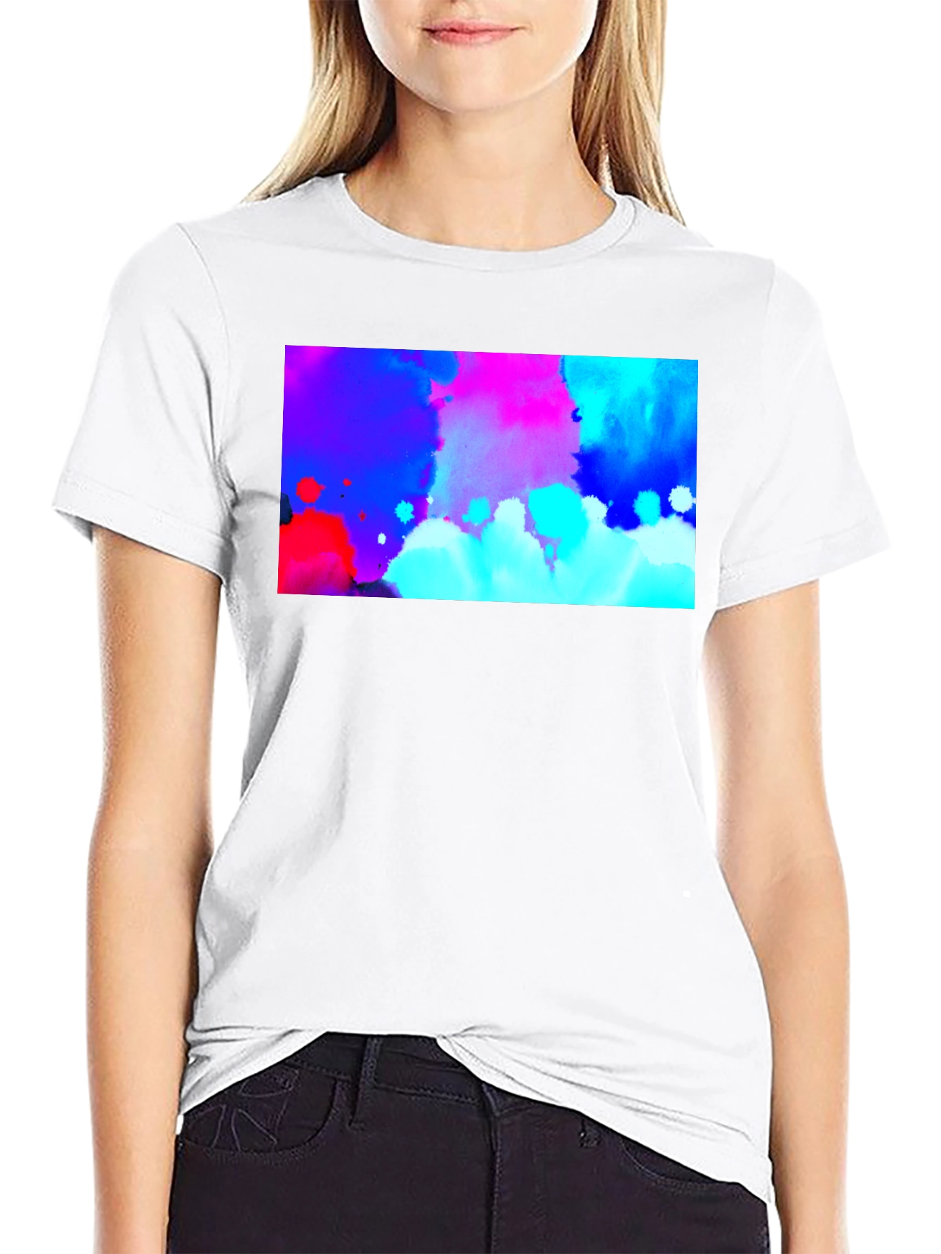 Black Abstract Watercolor Graphic Black T-Shirt view 9