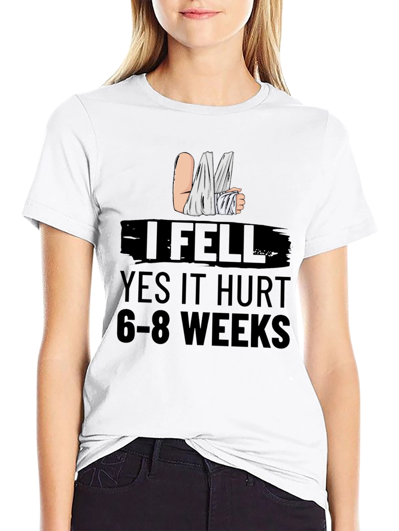 Black I Fell Graphic Tee - Funny Injury Recovery Shirt view 9